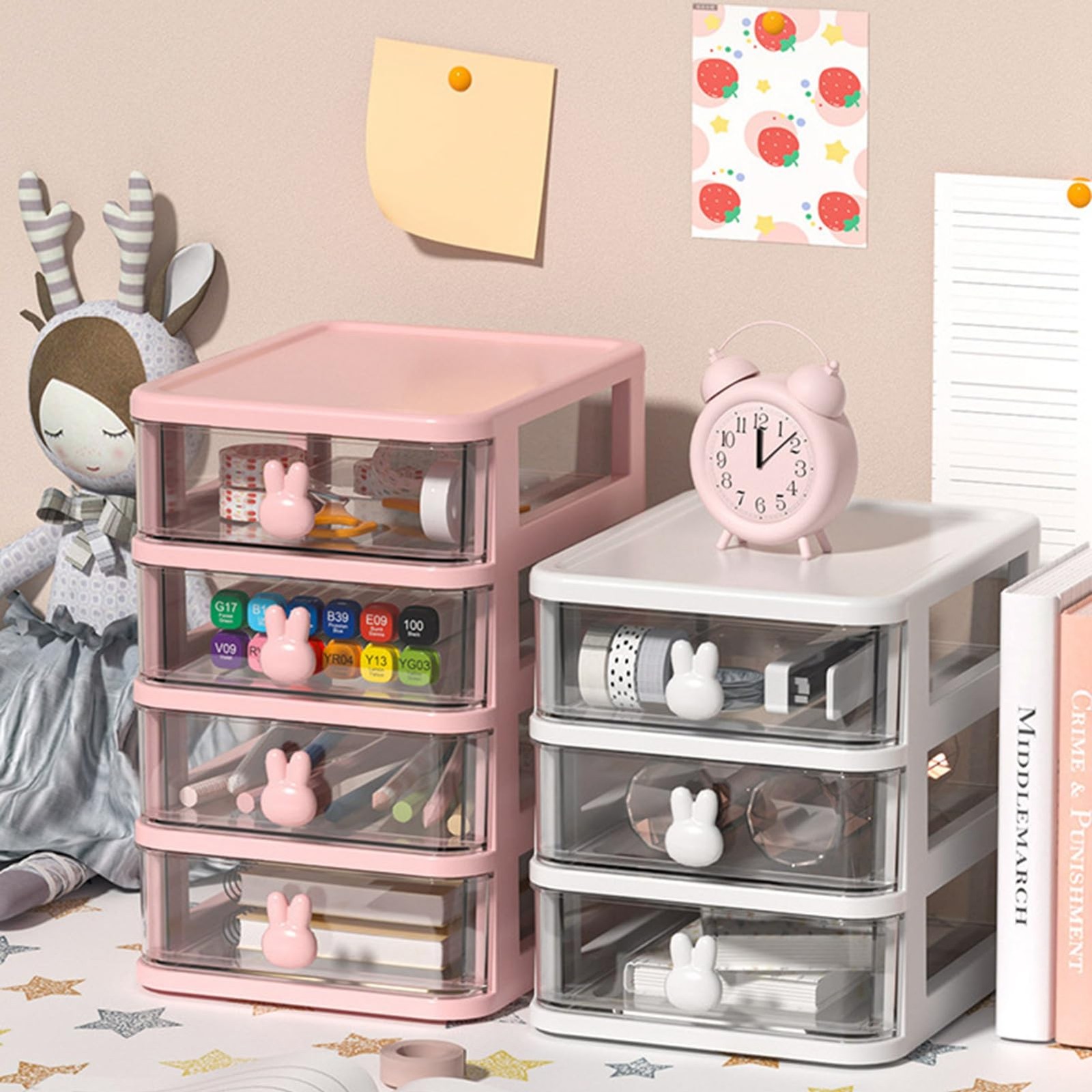 Glomora Bunny Drawer, 5 inches x 6.8 x 6.4 inches, White Three Layers