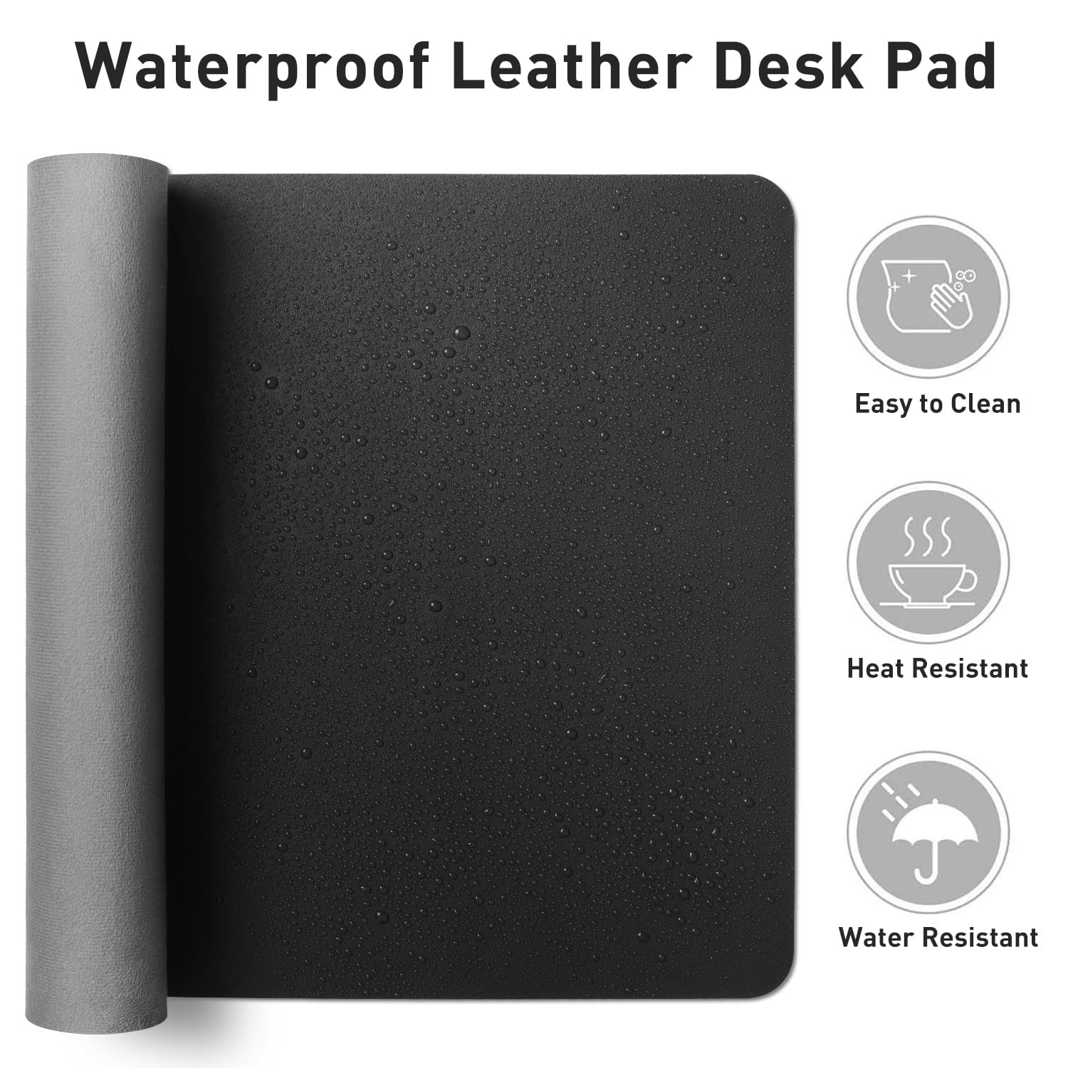 Aothia Non-Slip Waterproof PU Leather Desk Pad Protector 23.6″ x 13.7″, Black