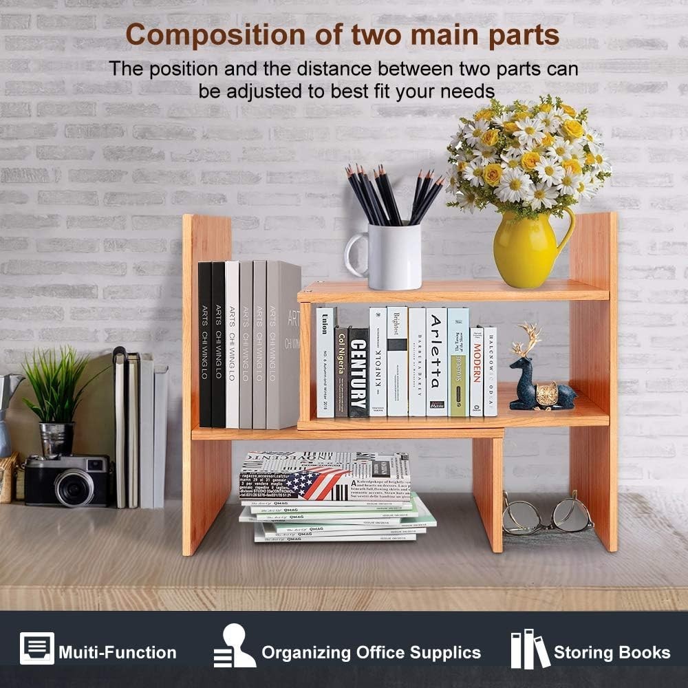 Adjustable Desktop Bookshelf, Desk Organizer Display Shelf Counter Top Bookca…