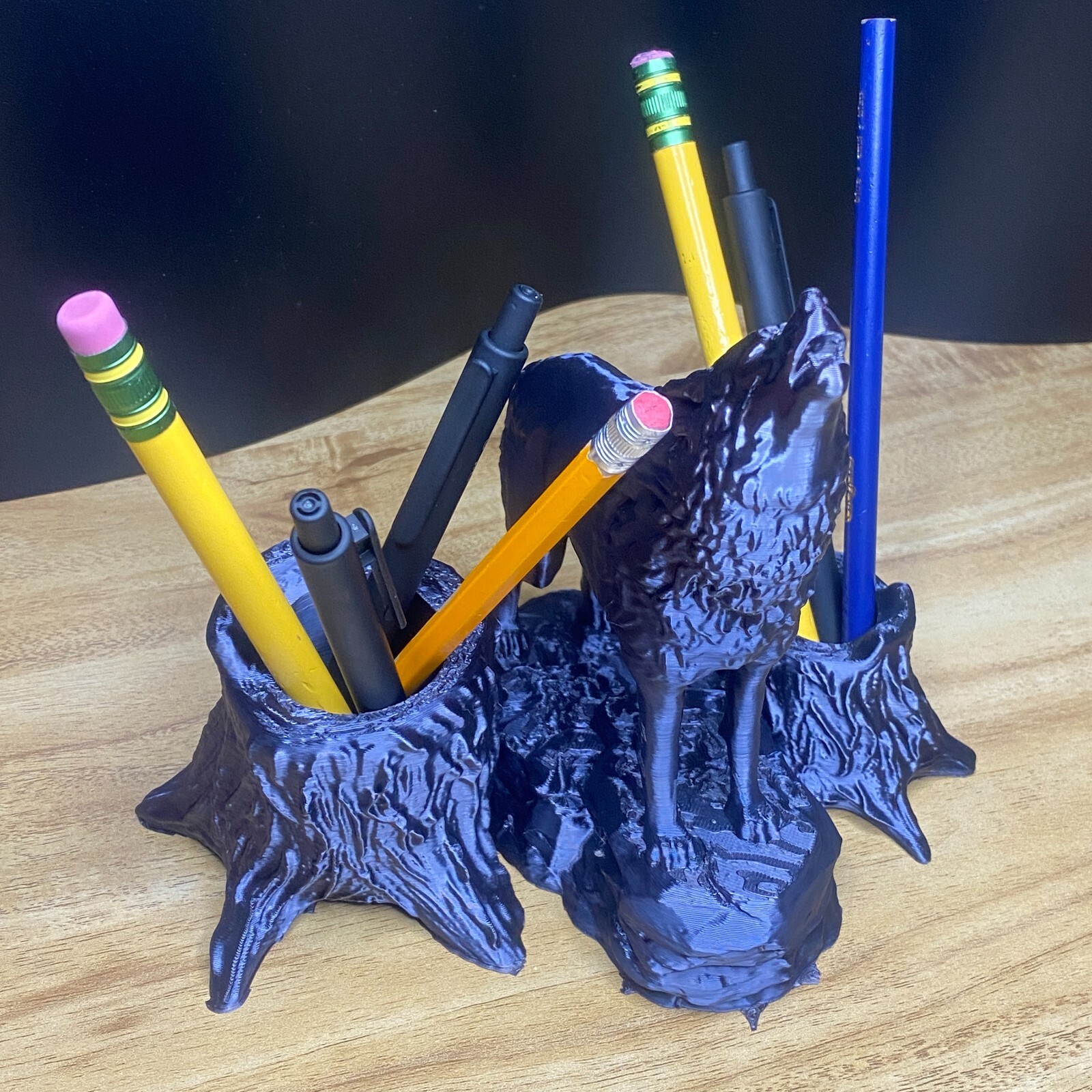 Black Wolf Pen & Pencil Holder – Unique Desk Organizer
