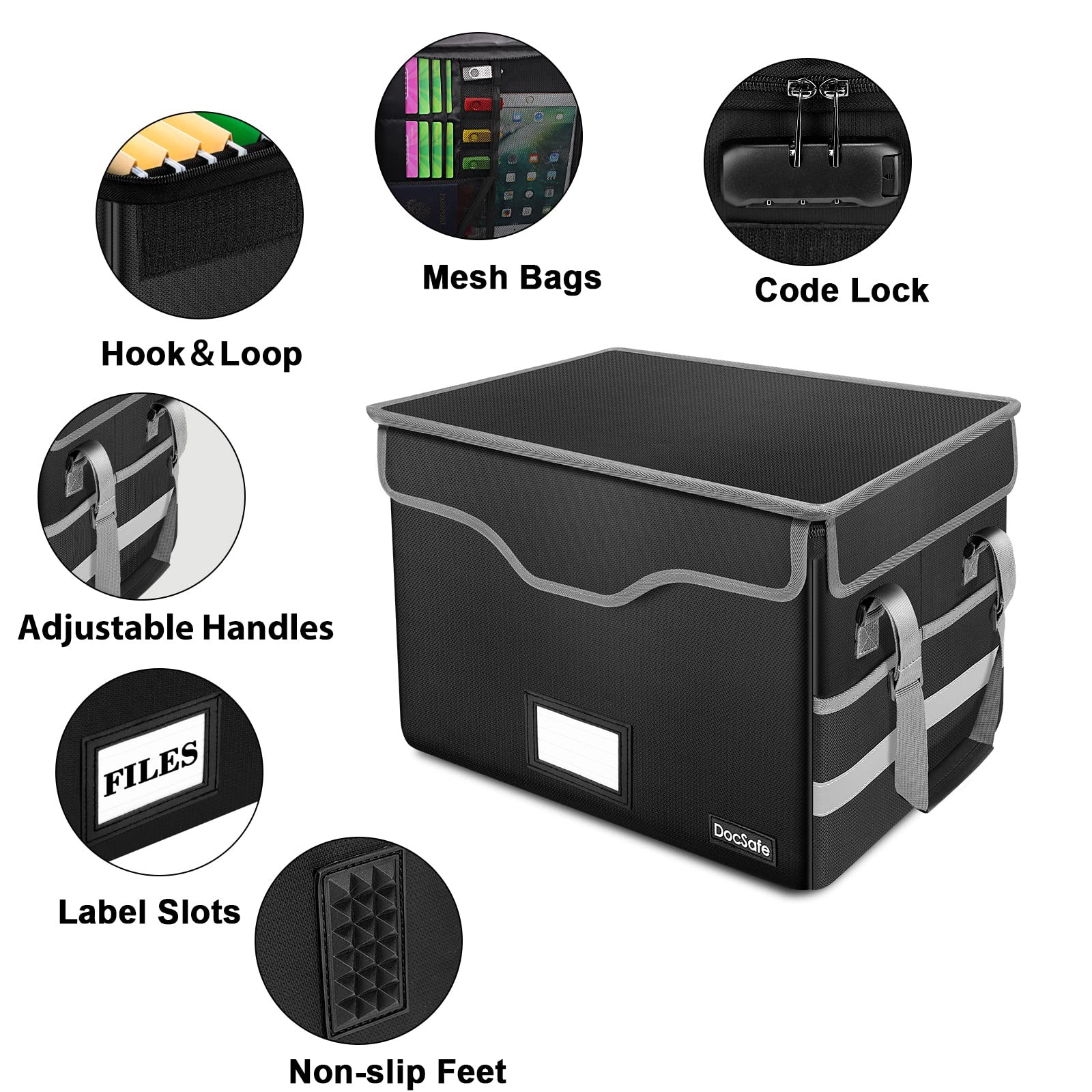 DocSafe Fireproof Document Box with Lock, File 16″ x 12.5″ x 10.5″, Black