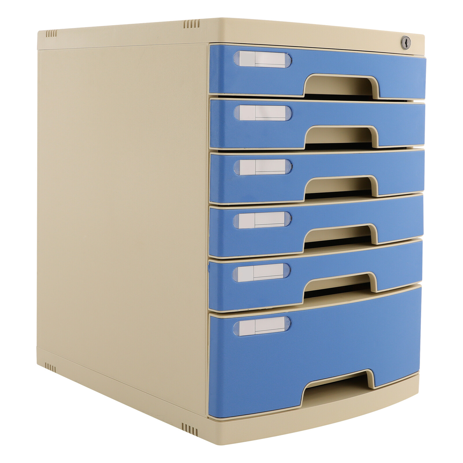 Modern Blue 6-Tier Plastic Desk Organizer with Lockable Drawers