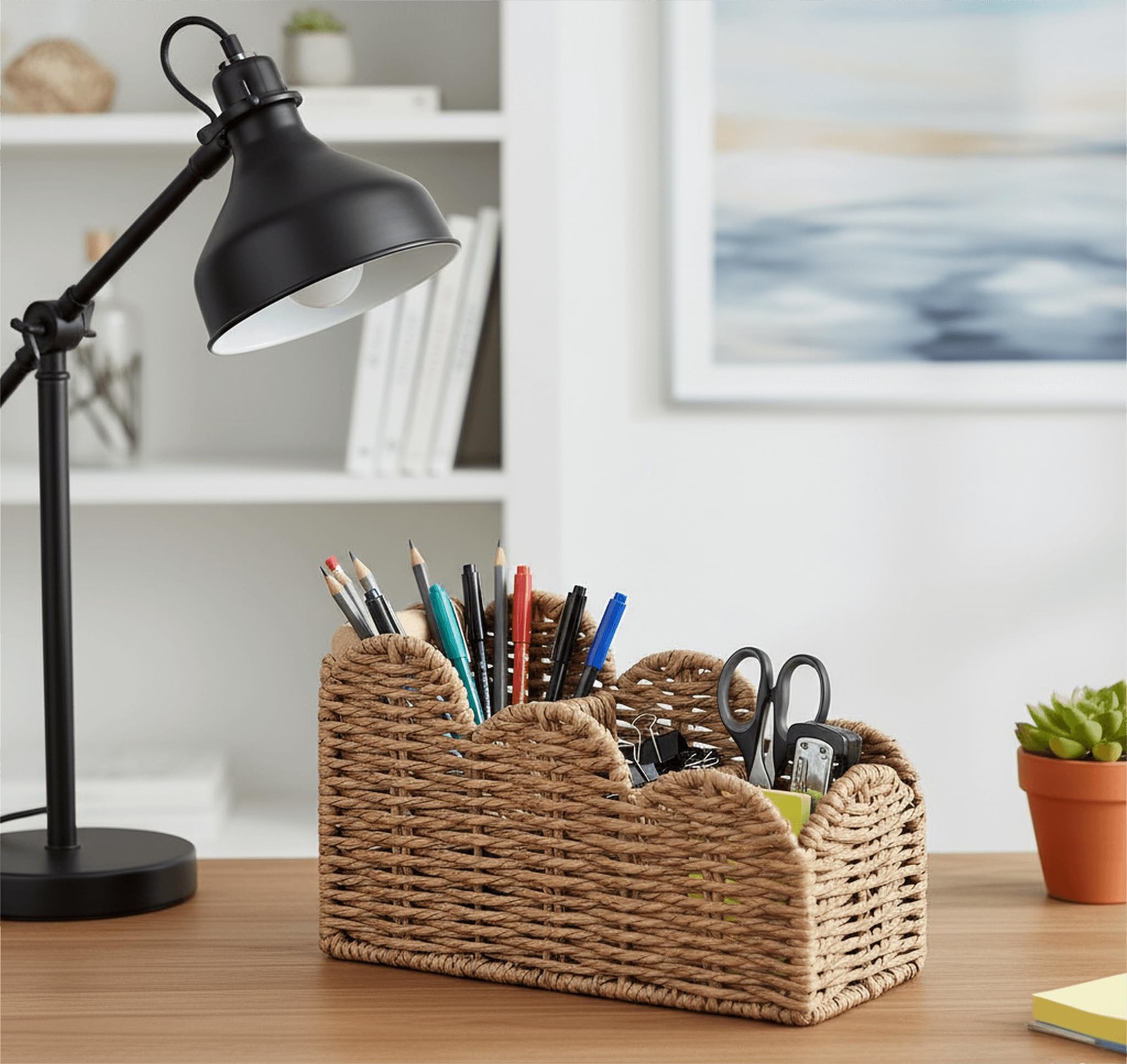 Bedside Table Desk Organizer Caddy, Remote Pen&Pencil Holder Cup, Makeup Brus…
