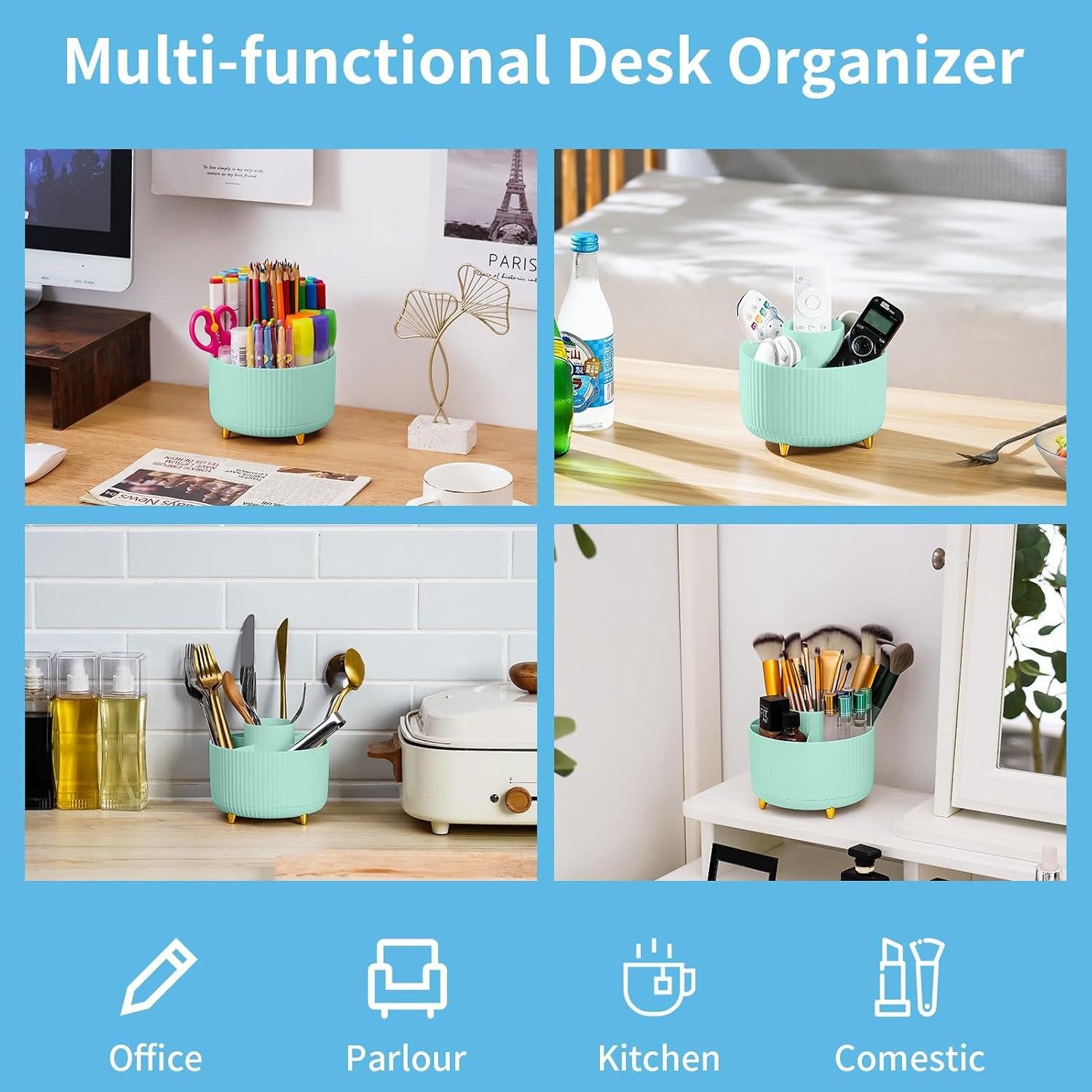 Marbrasse Desk Organizer, 360-Degree Rotating Pen Holder, Desk Organizers and Ac