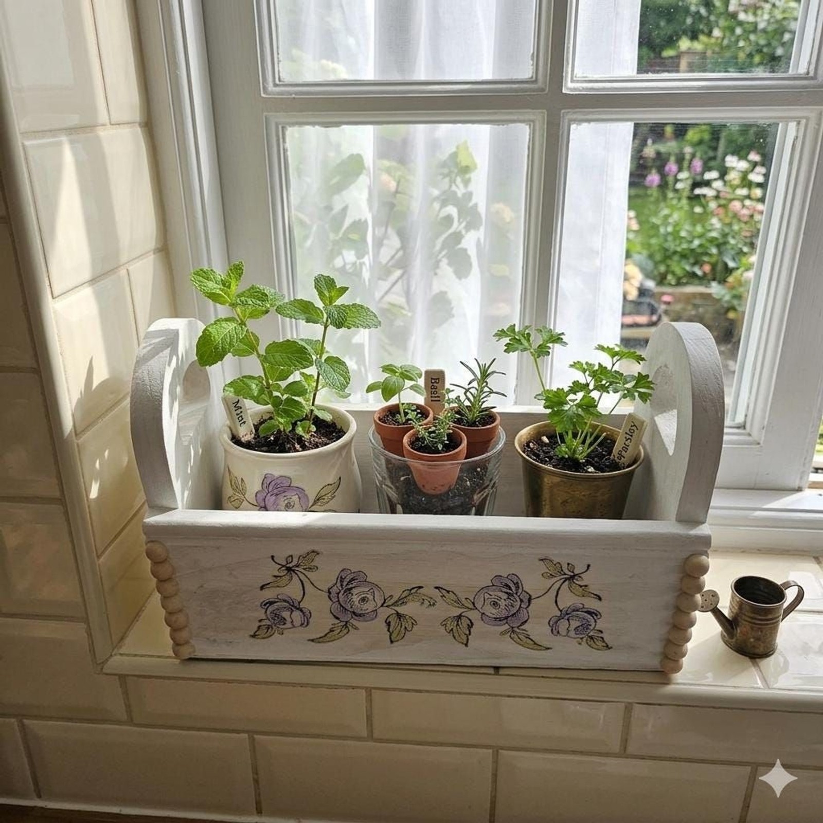 Hand-Painted Floral Wood Caddy | Upcycled Cottagecore Organizer & Vanity Tray