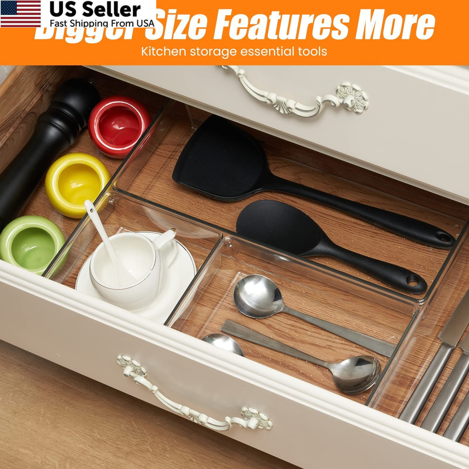 Criusia 6 Pcs Large Size Clear Drawer 6 PACK, Plastic Organizer