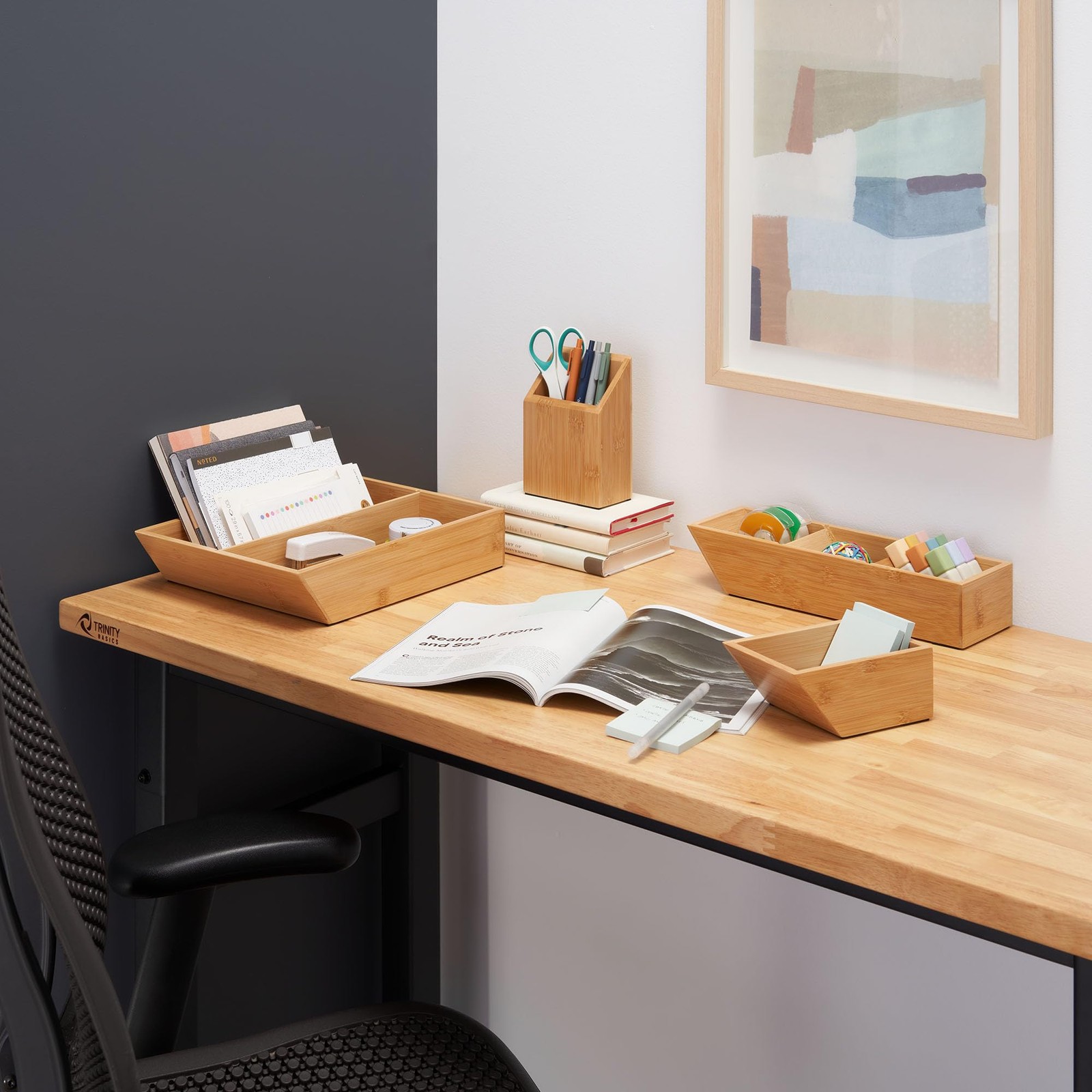 TRINITY EcoStorage 4-Piece Bamboo Desk & 22.5″W x 13.2″D x 6.5″H,