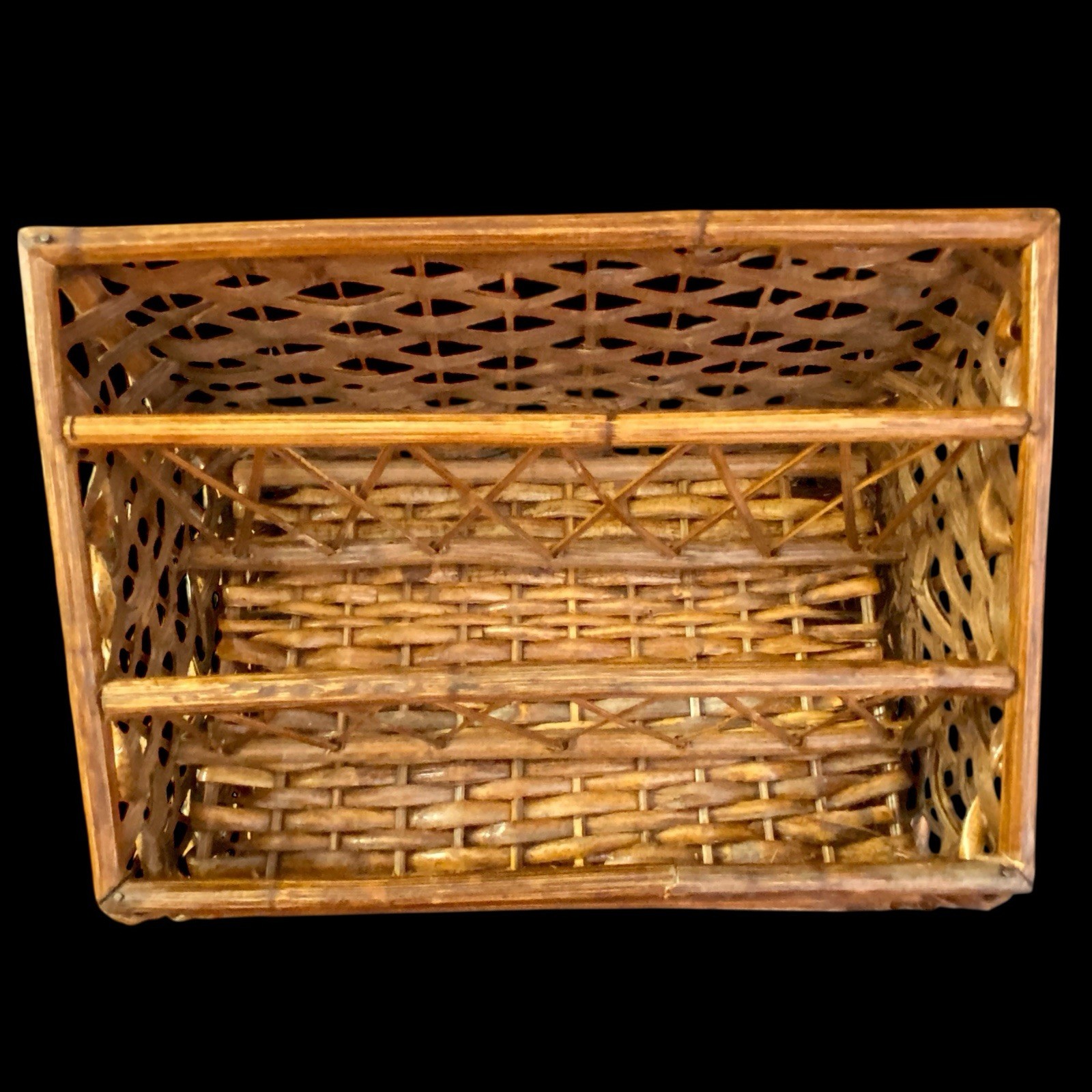 Vintage Wicker Rattan Desk Organizer Woven Shelf Office File Letter Holder READ