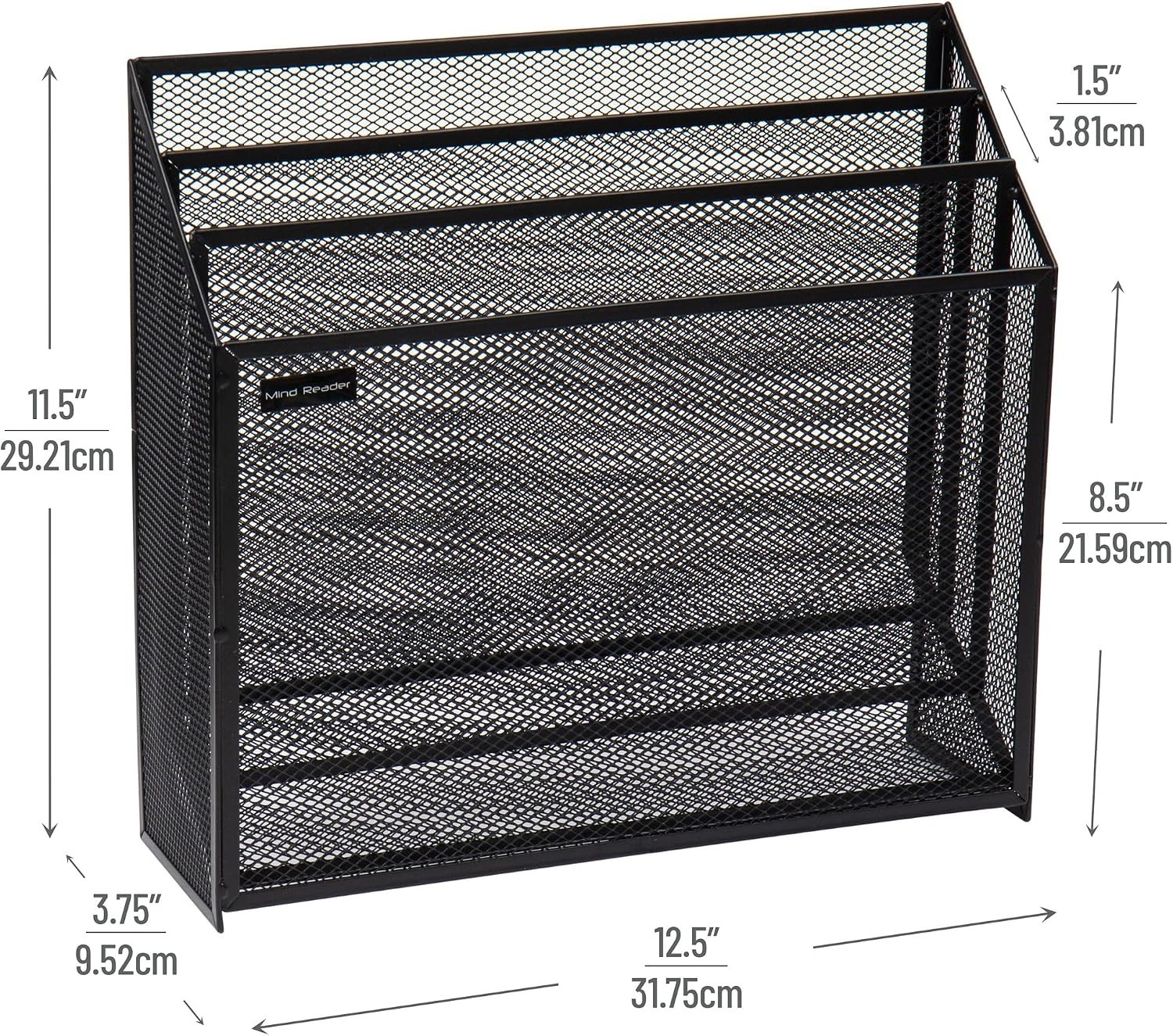 Streamlined 3-Tier Vertical File Storage in Metal Mesh – 12.5″ x 3.75″ x 11.5″