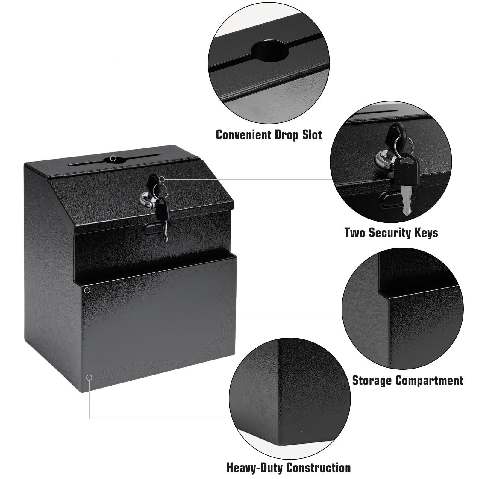 Suggestion Box with Slot and Lock & 50 Sheets Wall Mounted Black