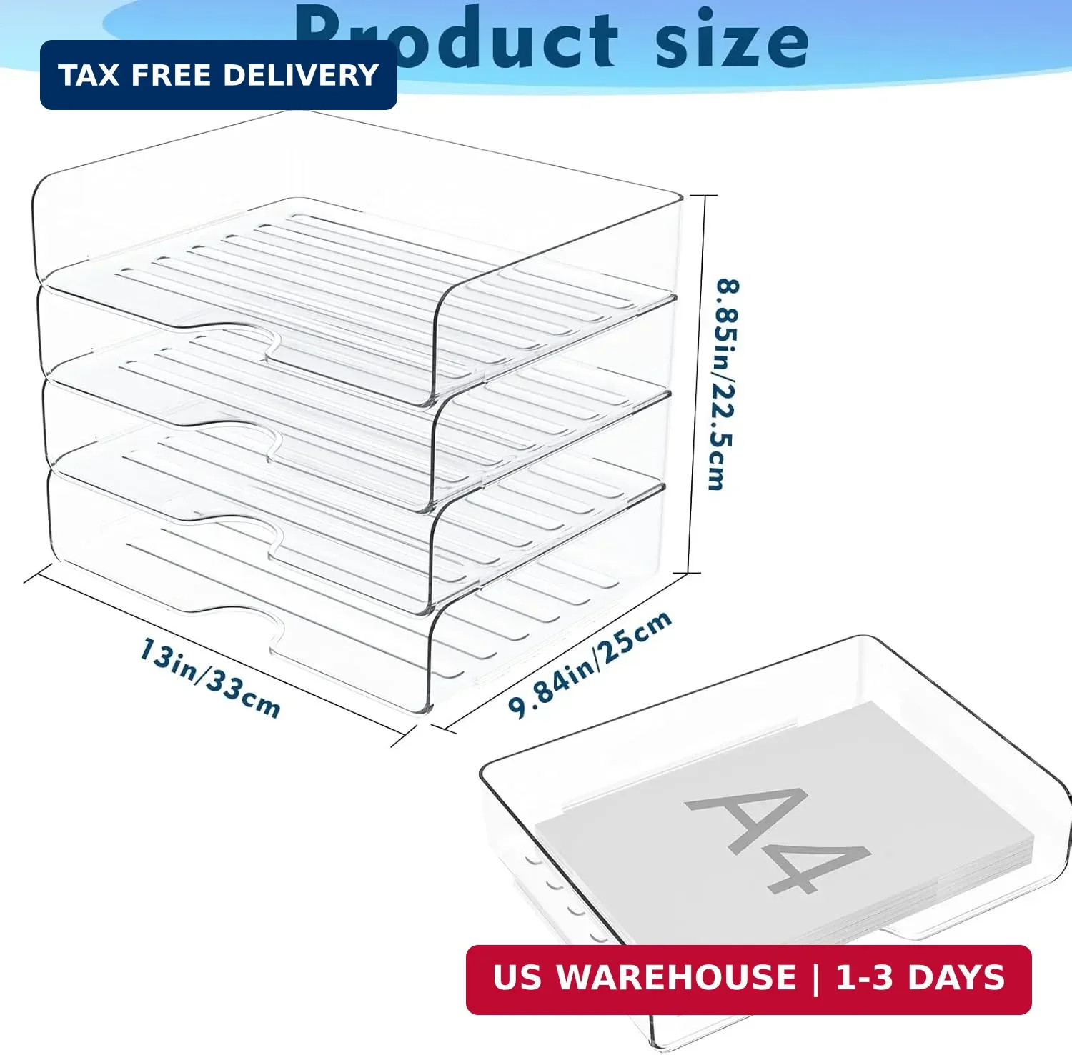 Paper Organizer Letter Tray, 4 Pack Acrylic Stackable Desk File Organizer,Versat