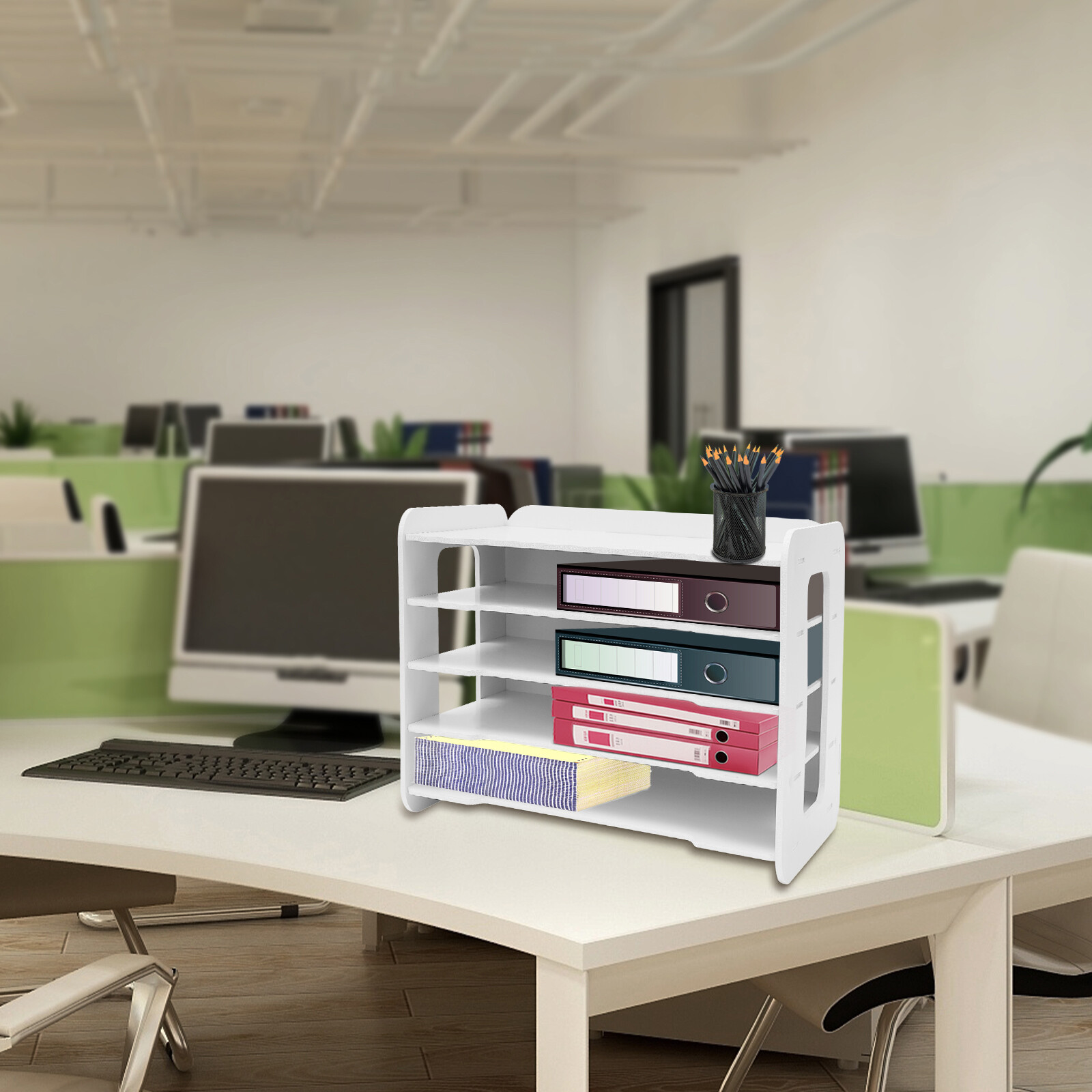 5 Tier Desktop Organizer Office Letter Document Storage Rack Book Paper Holder