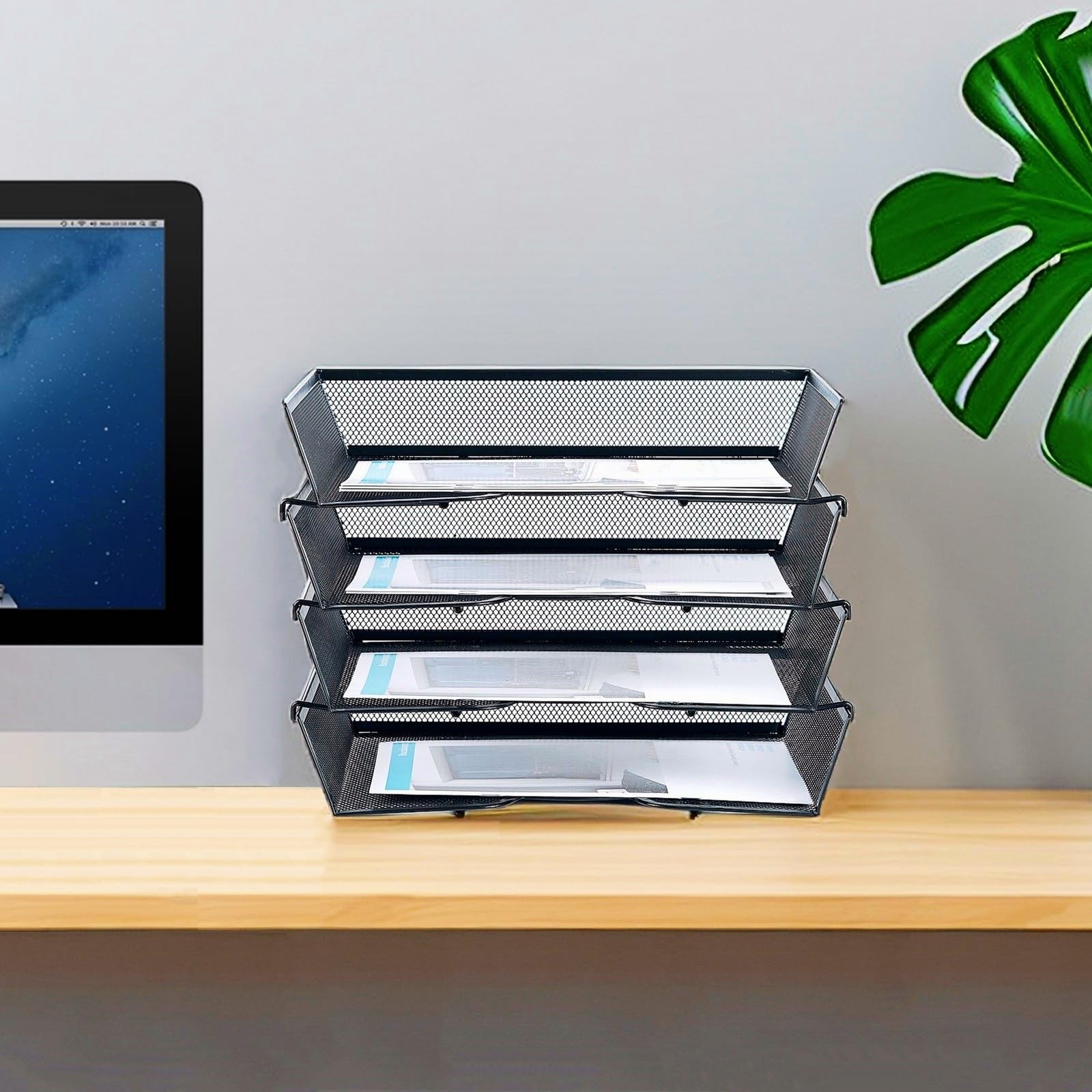 4 Tier Metal Mesh Desk Organizer-Stackable Paper Tray for Home, Office,School…