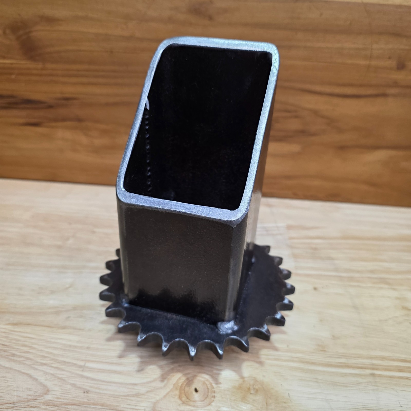 Industrial Steel Desk Organizer | Welded Reclaimed Gear Pen Holder