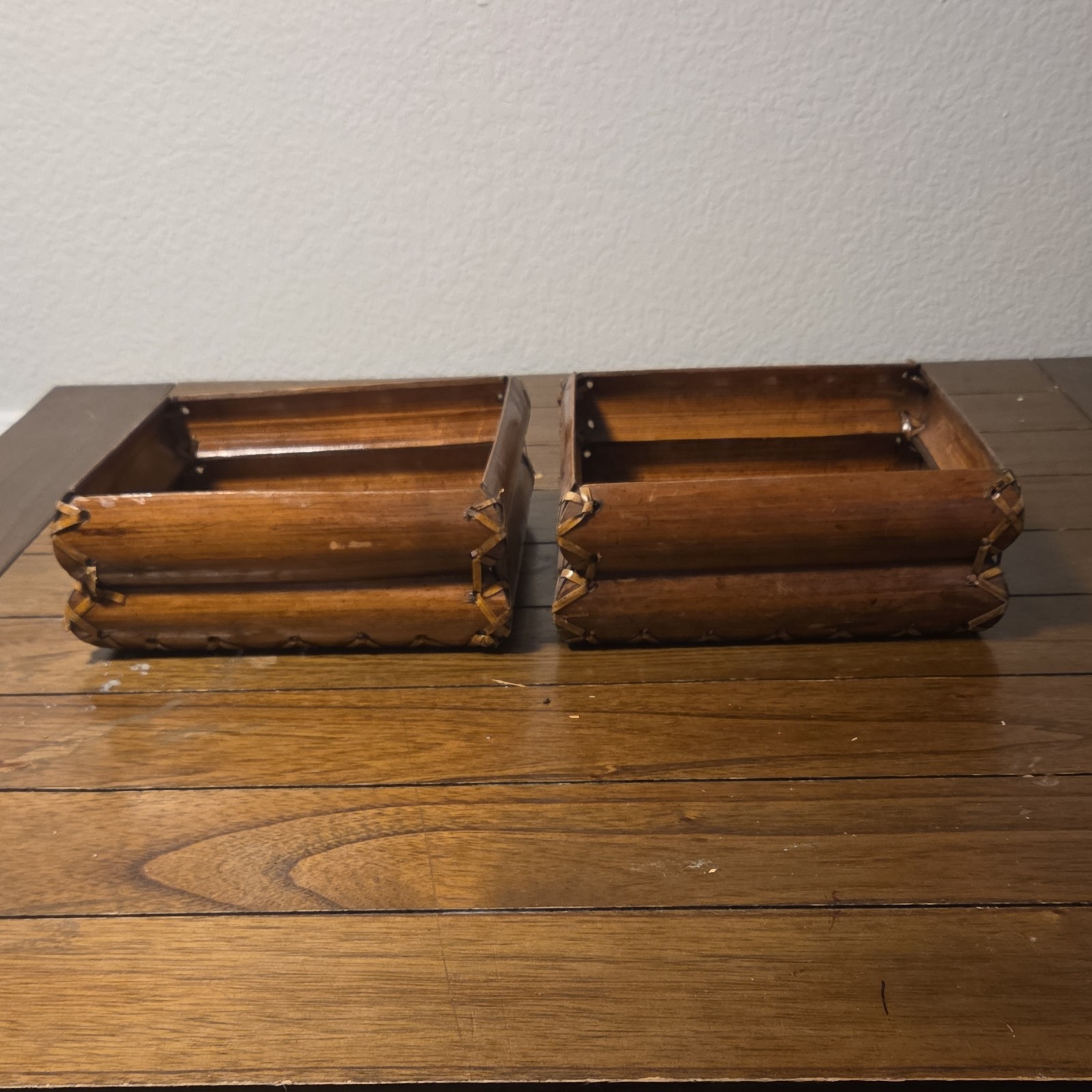Wood Desktop Organizer Set of 2 Vintage Office Desk Trays