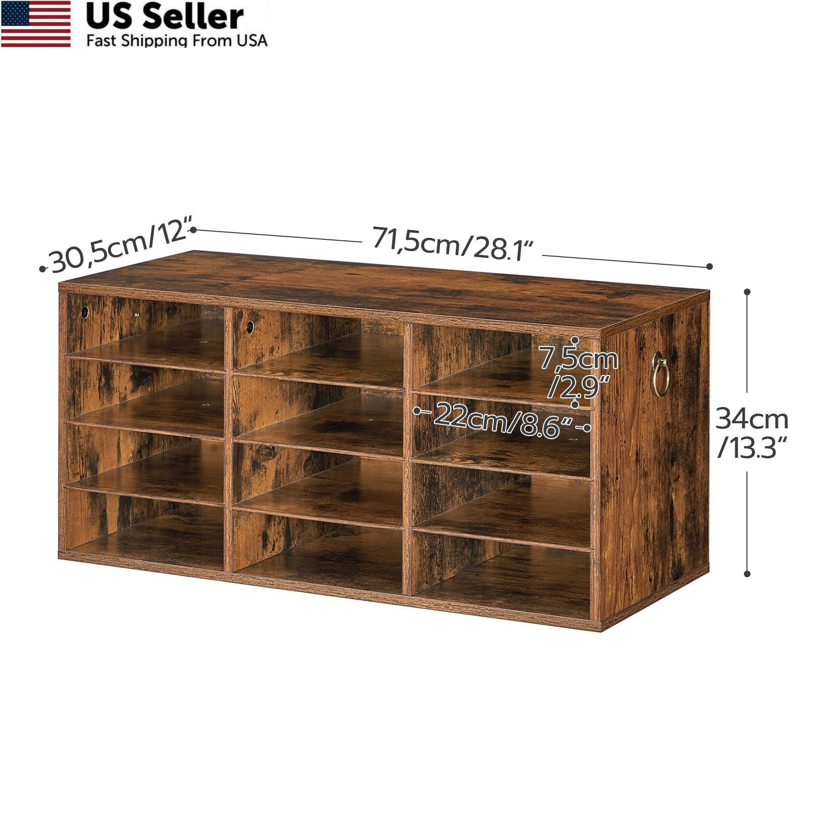 HOOBRO Countertop Mail Sorter 28.1″L x 11.8″W x 13.3″H, Rustic Brown