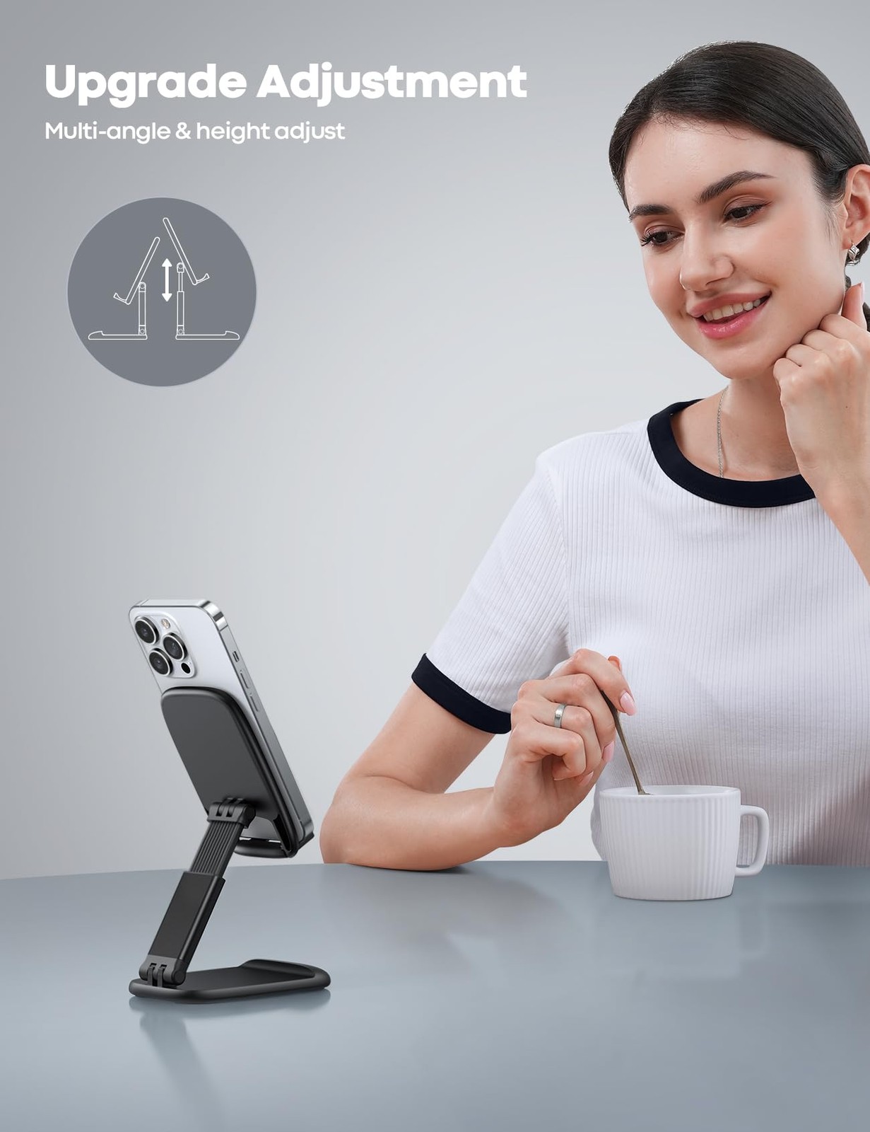 Lamicall Cell Phone Stand for Desk – [Height Adjustable] Foldable 1-Black