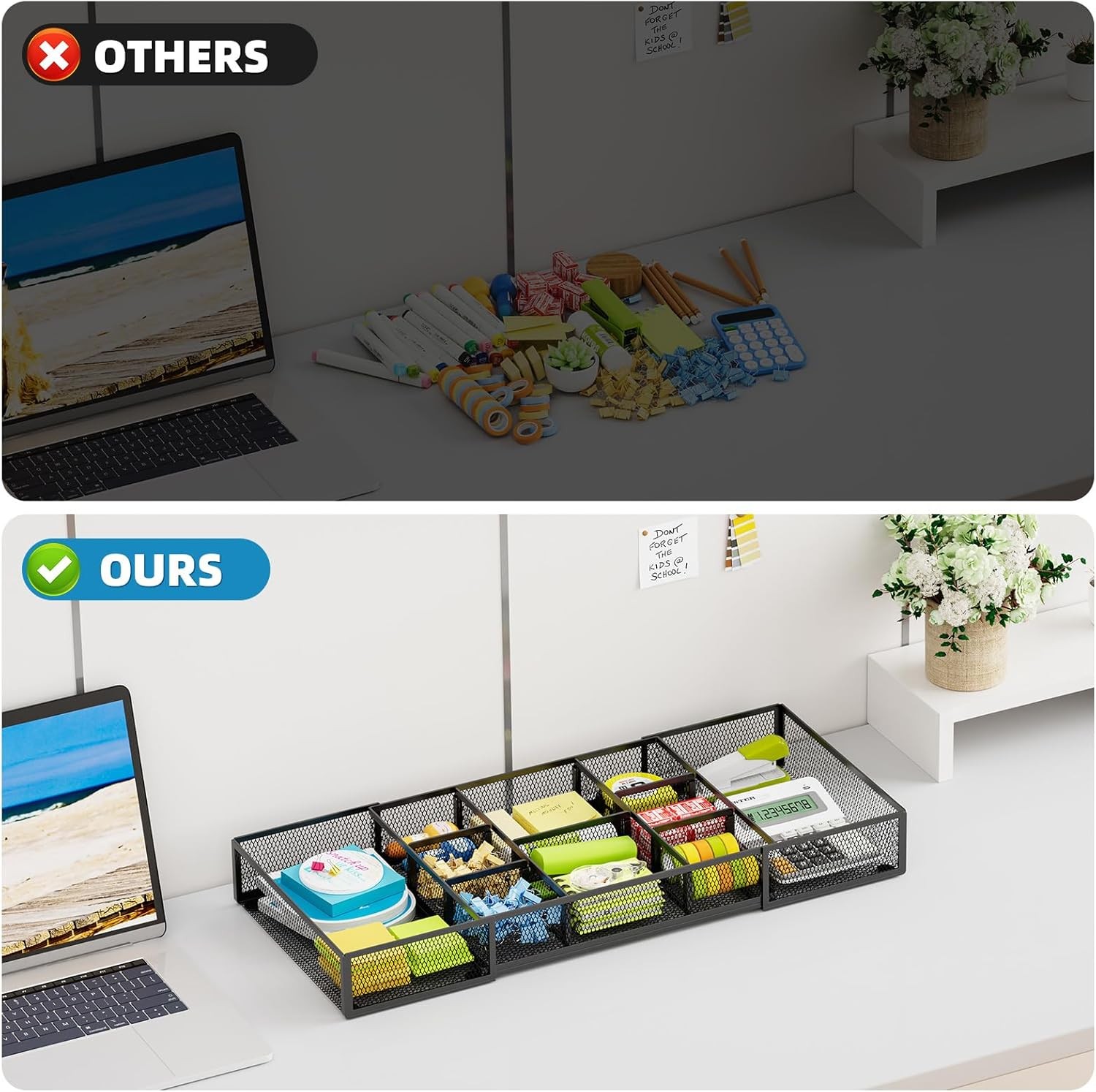 Expandable Desk Drawer Organizer, Mesh Drawer Organizer Tray with 10 Compartment