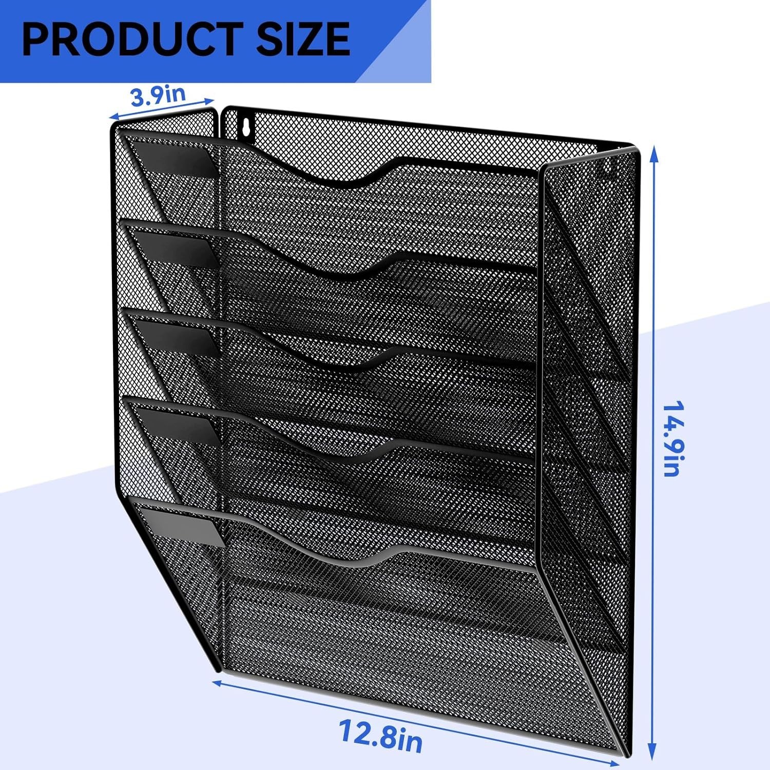 5 Pockets Mesh Hanging Wall File Holder Organizer Wall Mounted Paper Magazine…