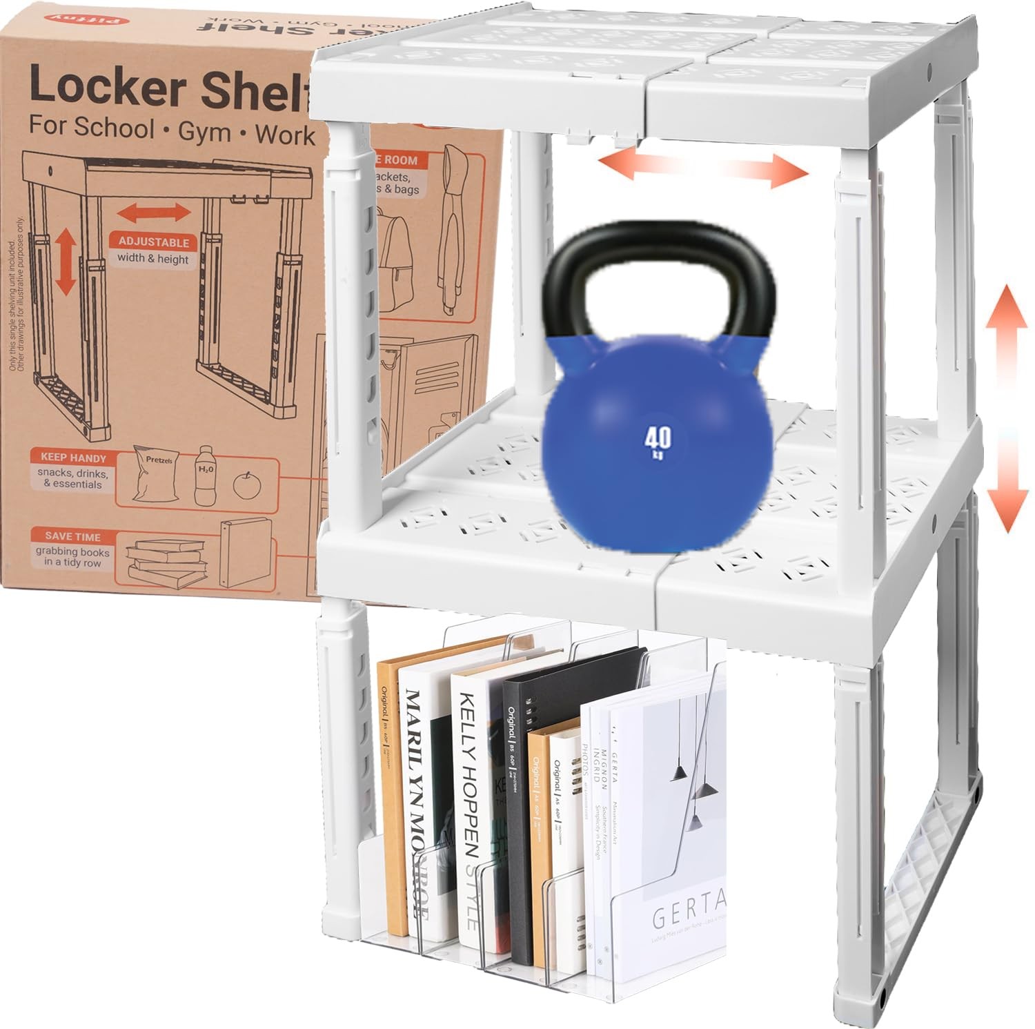 2 PCS White Adjustable Locker Organizer Shelf Stackable School Gym Rack
