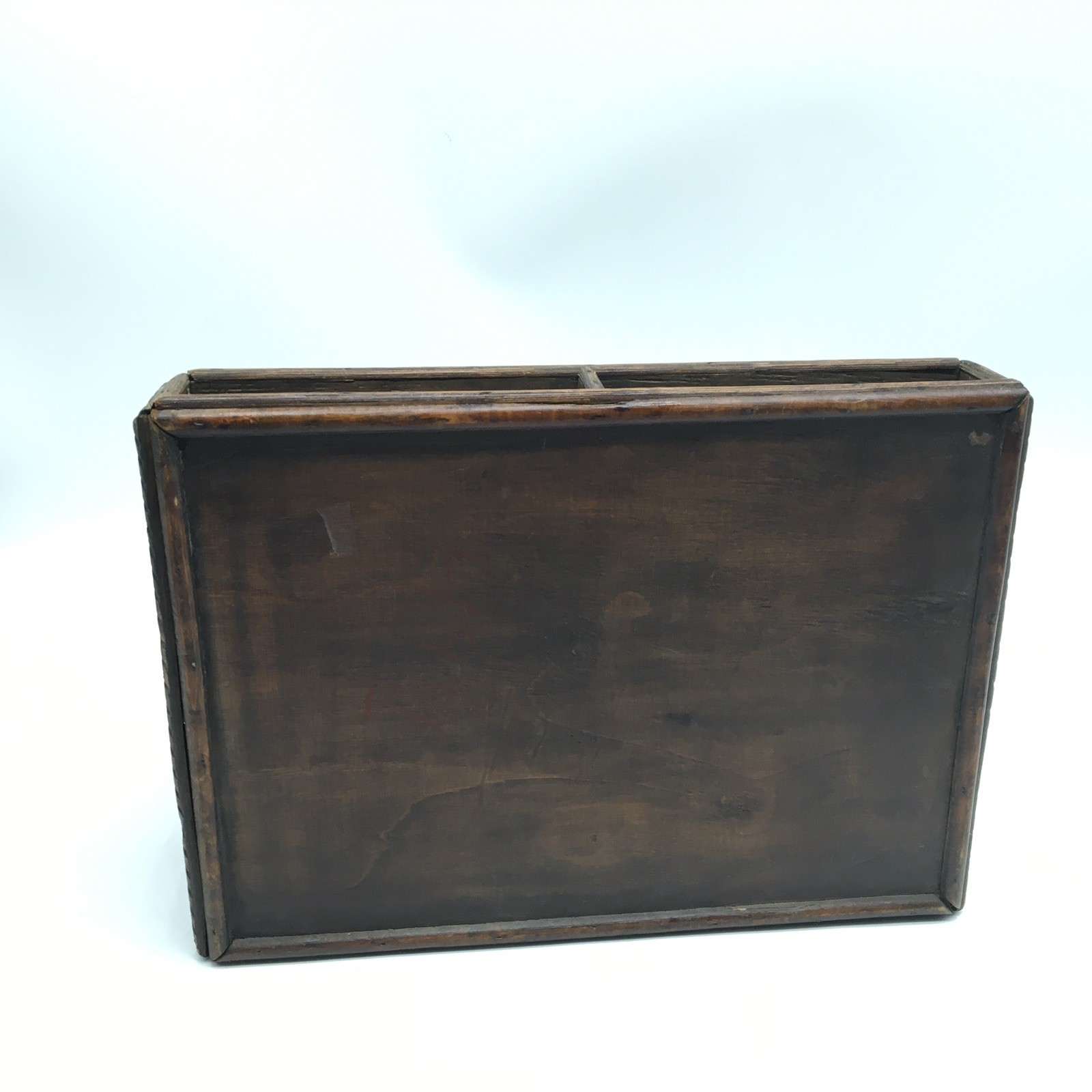 Vtg Wood + Woven Bamboo Desk Organizer Divider 2 Drawers Letter Holder Utensils