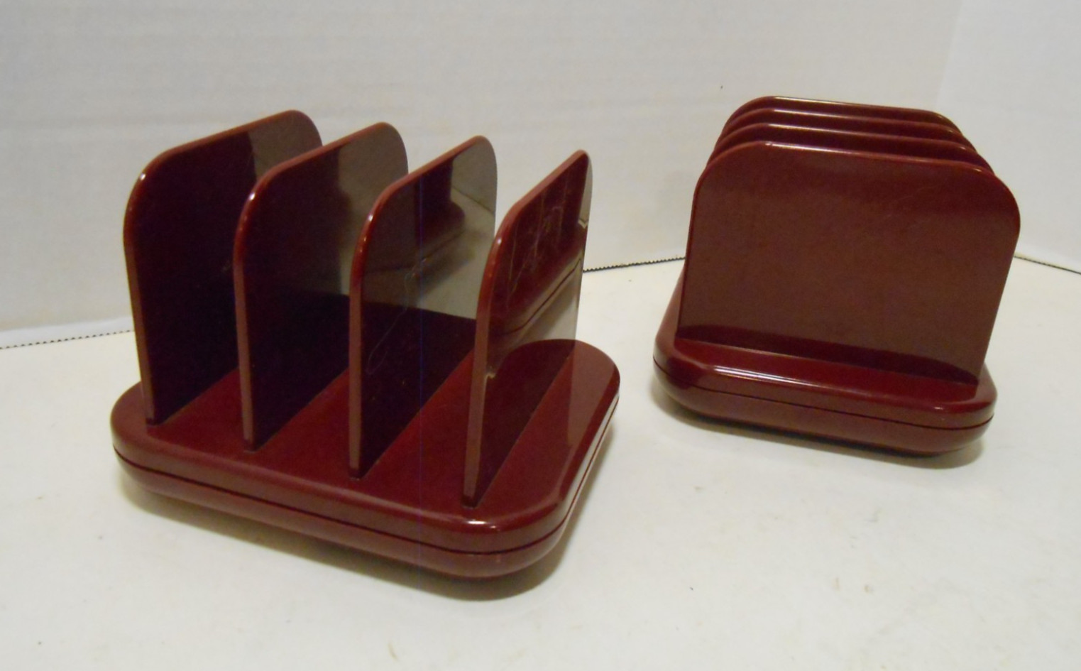 2 Vintage Tenex Desk Accessories Plastic Burgundy Mini Sorters Made in USA