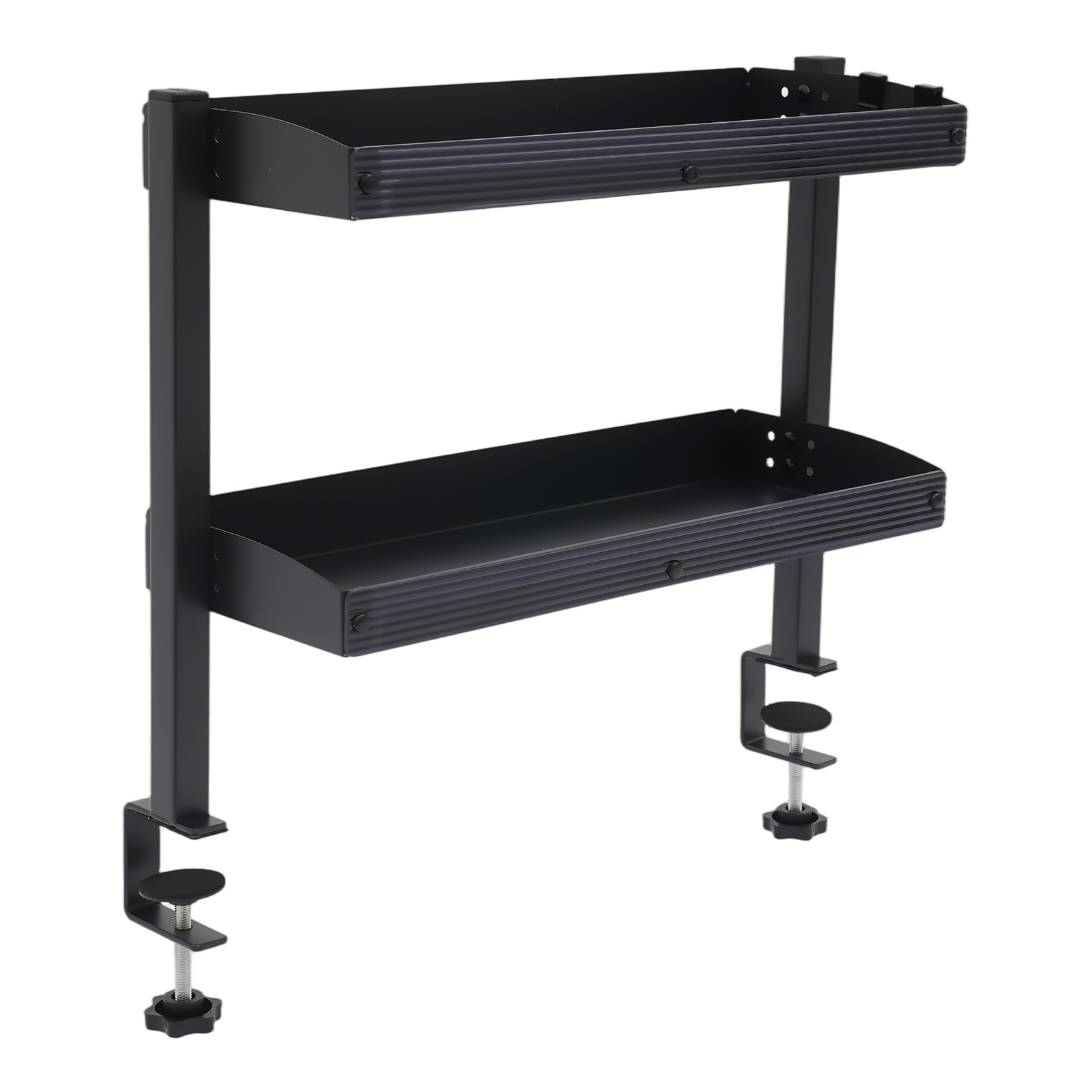 Desktop or Under-Desk Shelf Clamp-on 2-Tier Shelving W/ Adjustable Storage Tray