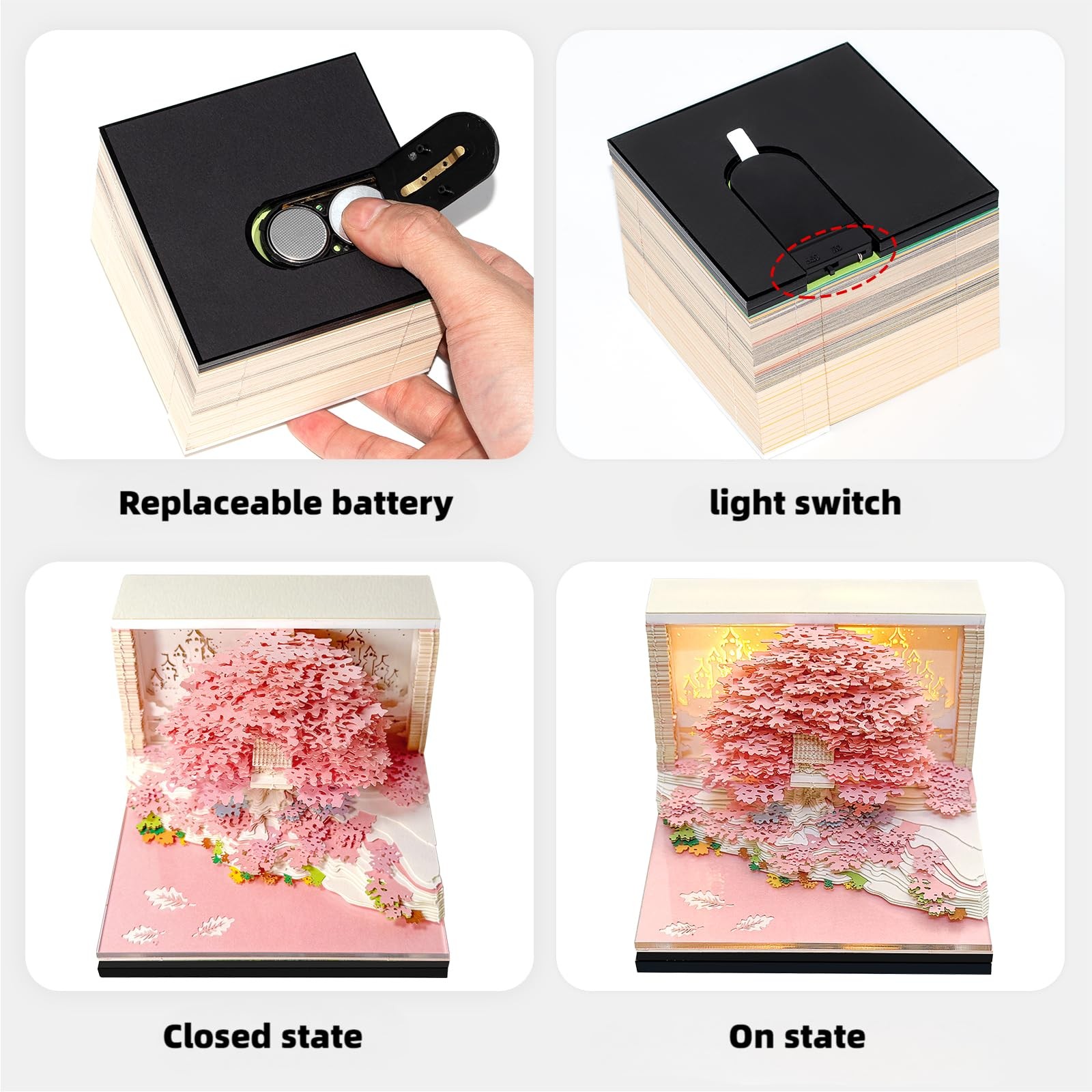 3D Calendar 2026, Desk With LED Light, 3d Tree Memo Pad pink