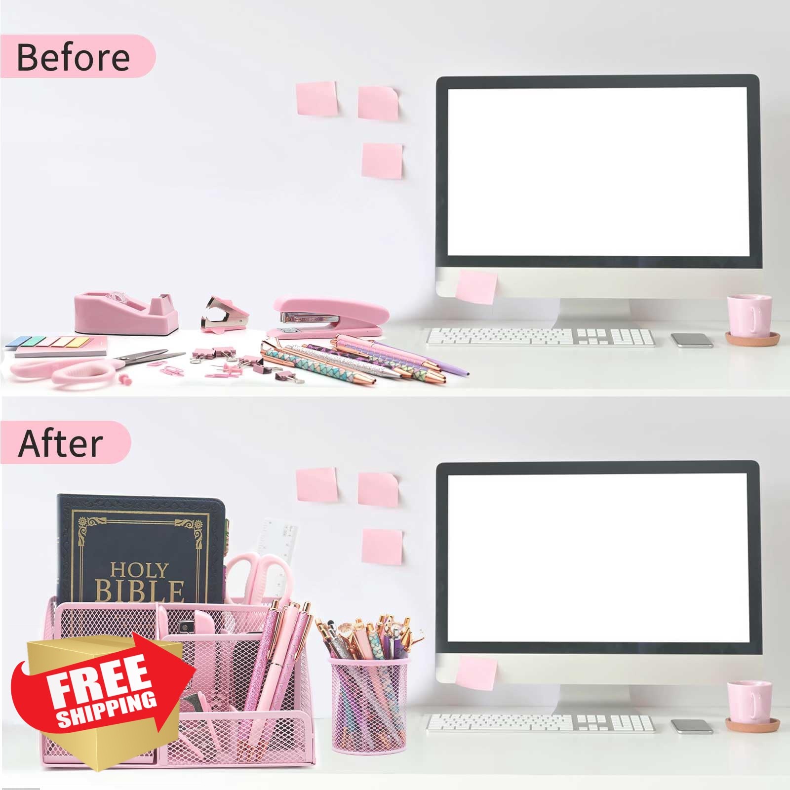 Shellvcase Pink Desk Organizer Set 12pcs