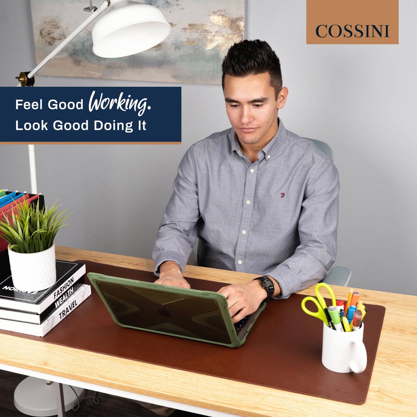 Cossini XL Desk Pad – Large Vegan Leather Mat – 3ft x 1.5ft, Brown
