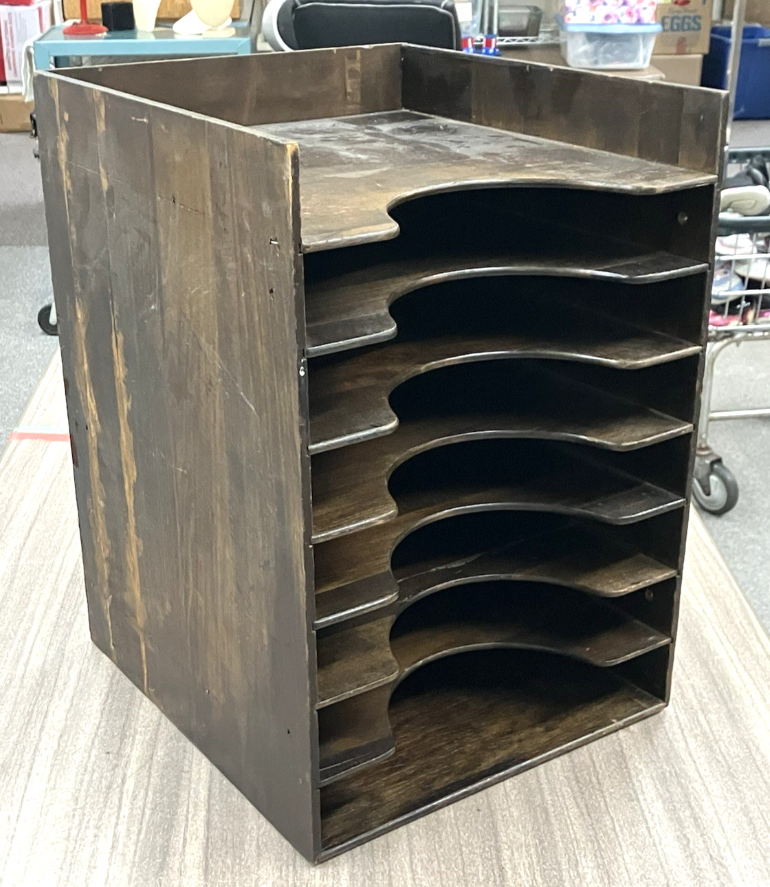 Vintage Wood Handmade Desk paper Tray Organizer Caddy rustic industrial 8 tier