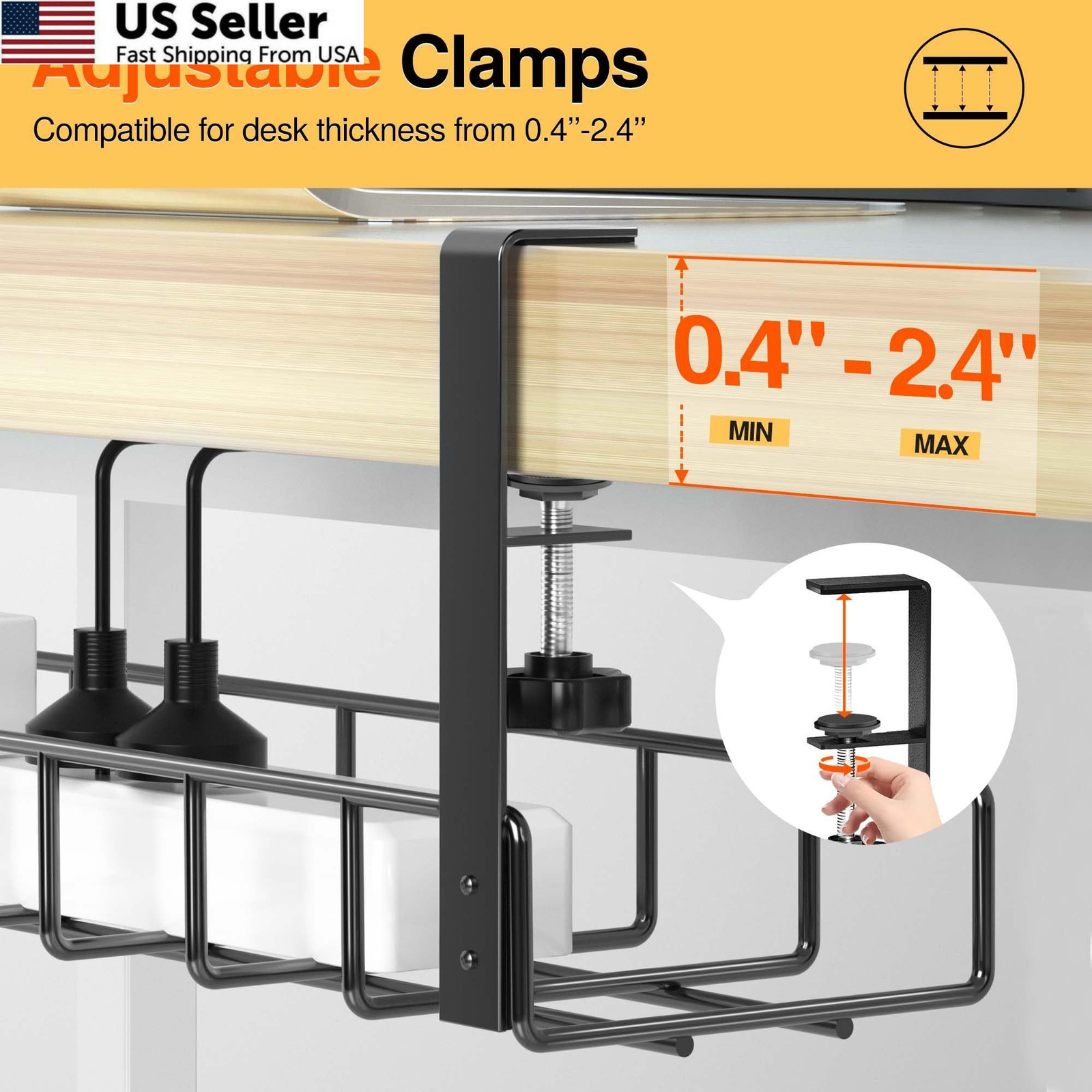 Xpatee 2 Pack Cable Management Under Desk Tray, 2 (Standard), Black