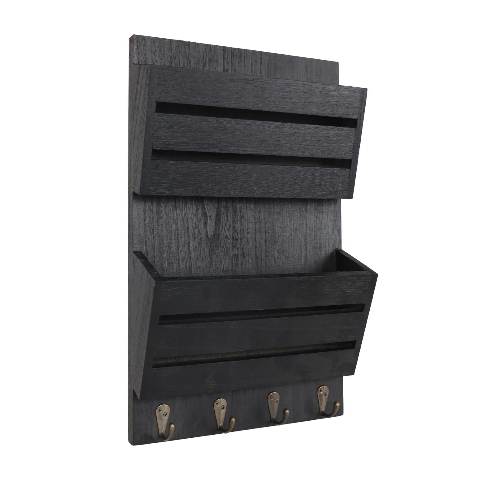 Mail Organizer Wall Mount with 4 Key Hooks, Rustic Wooden Hanging Mail Sorter…