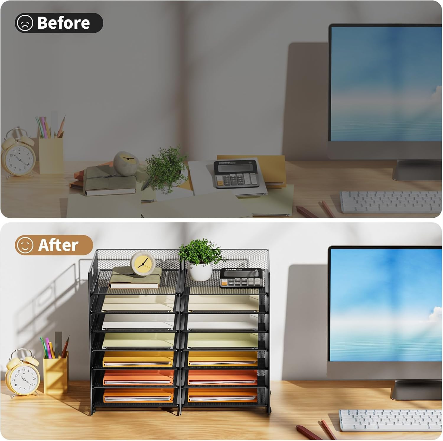 12 Slots Desktop Literature Organizer, 7-Tier Mesh Paper Organizer for Desk, Adj