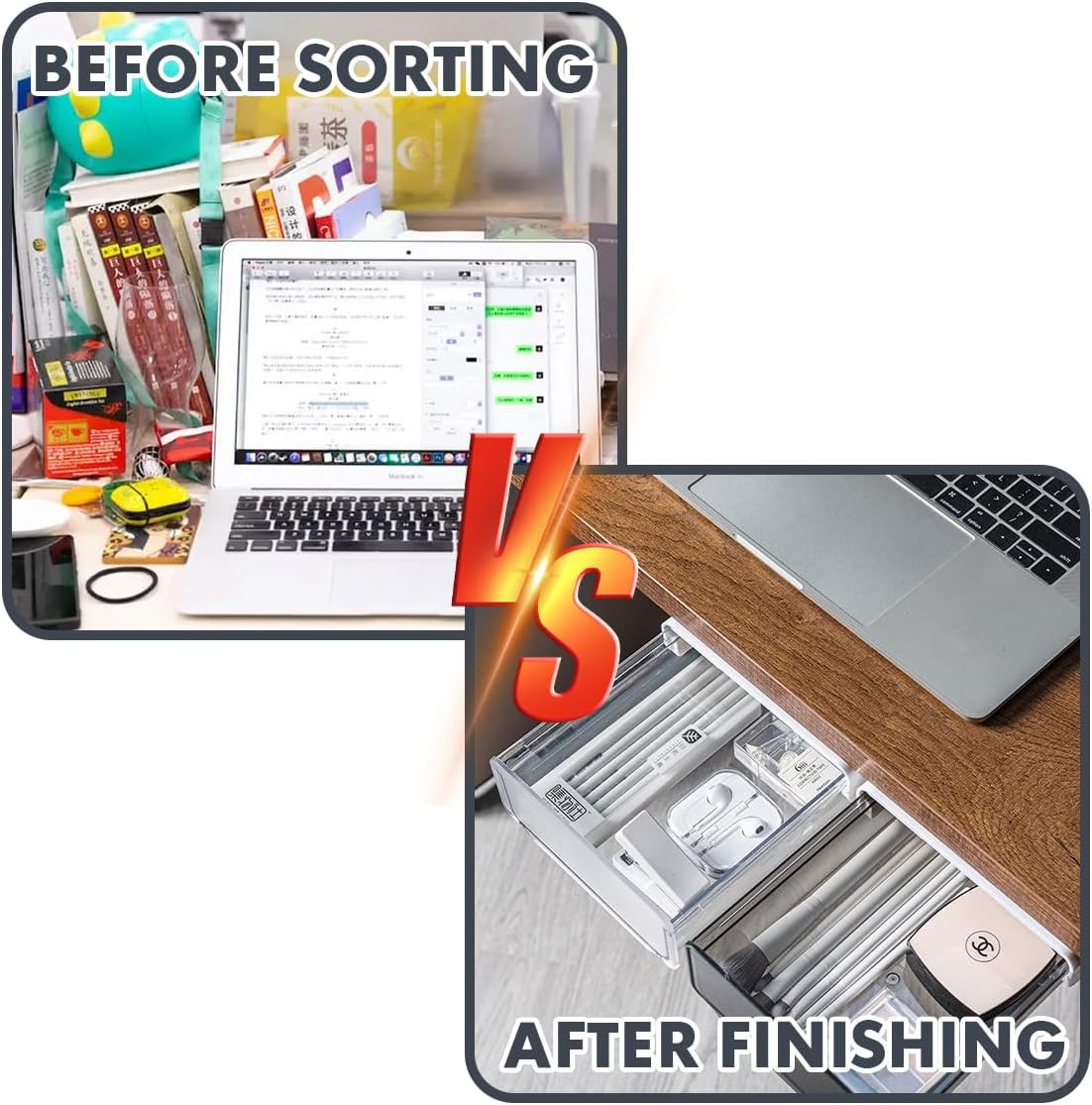 Self-adhesive Under Desk Drawer, 2 Packs Table Hidden Organizer Slide Out Large