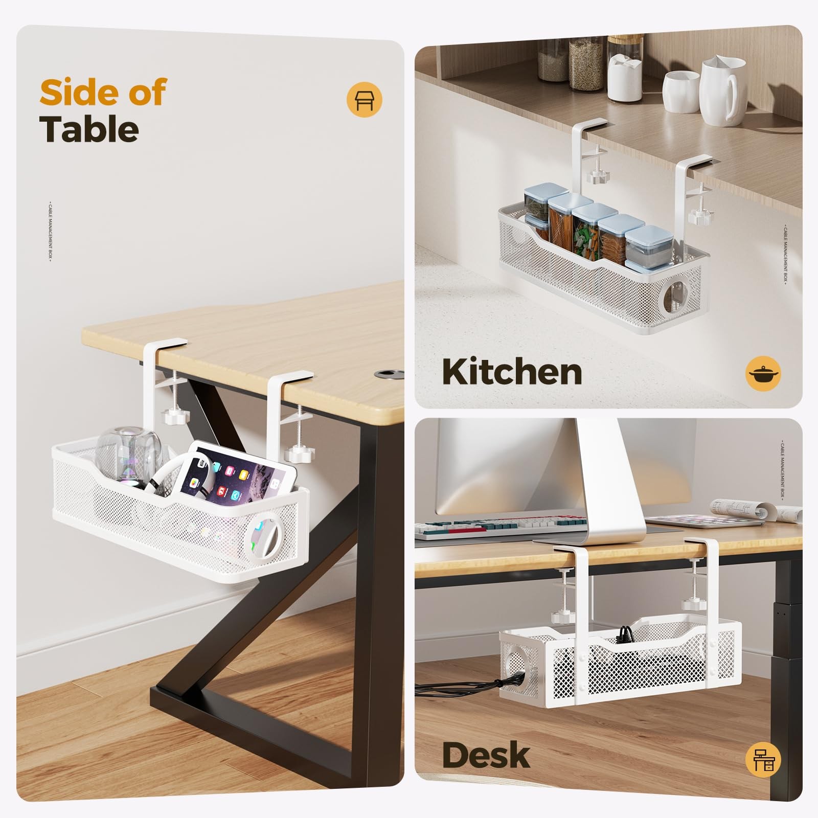 Under Desk Cable Management Tray White, Cinati Wire 13.4″-1 Pack, White