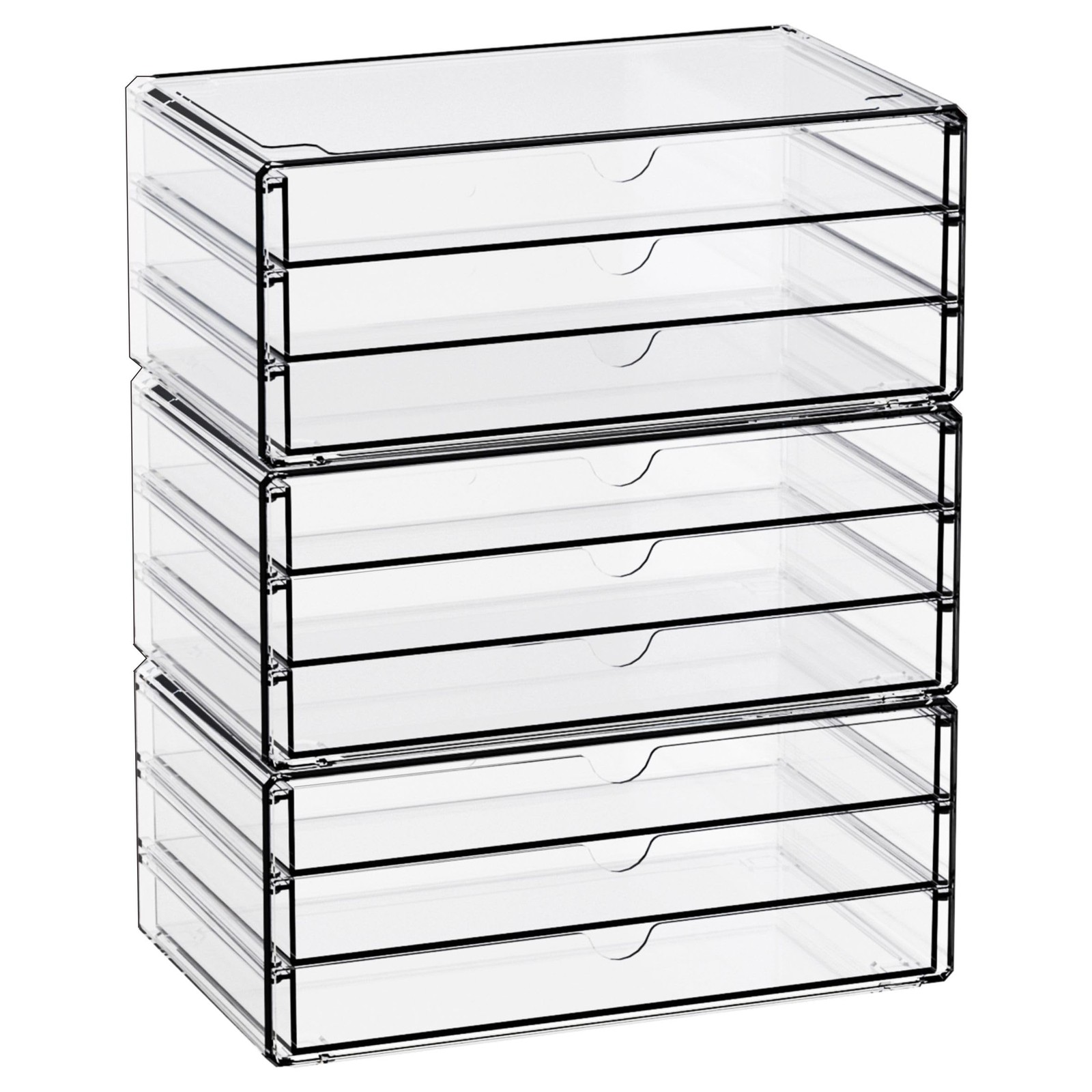 11.1 Inch Long Clear Drawer Organizers Stackable,3 Pack Small Acrylic Drawers…