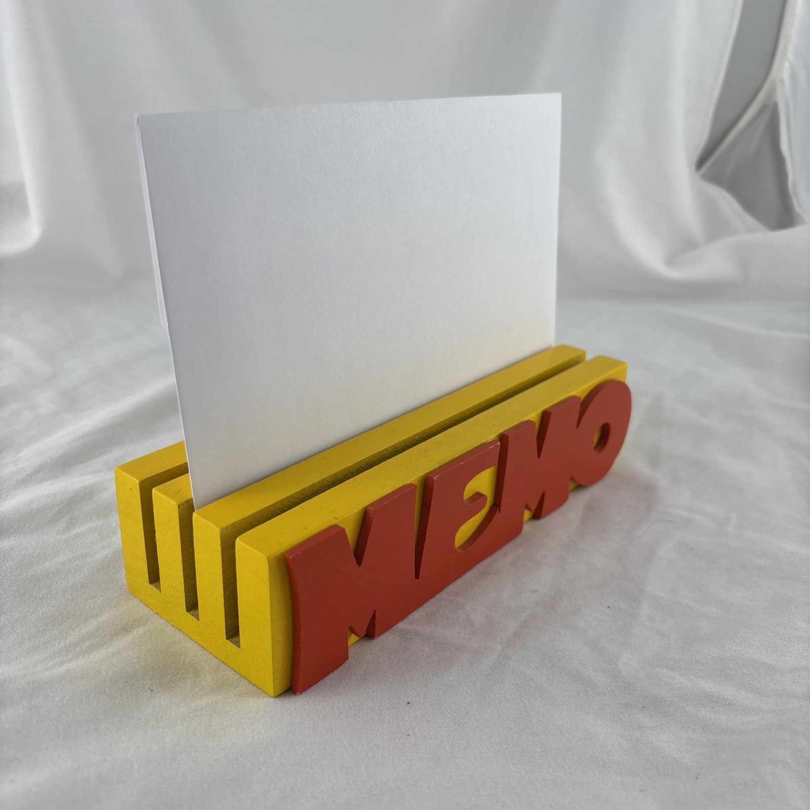 Vintage Retro Wooden “MEMO” Spellout Holder Desktop Organizer Yellow and Red