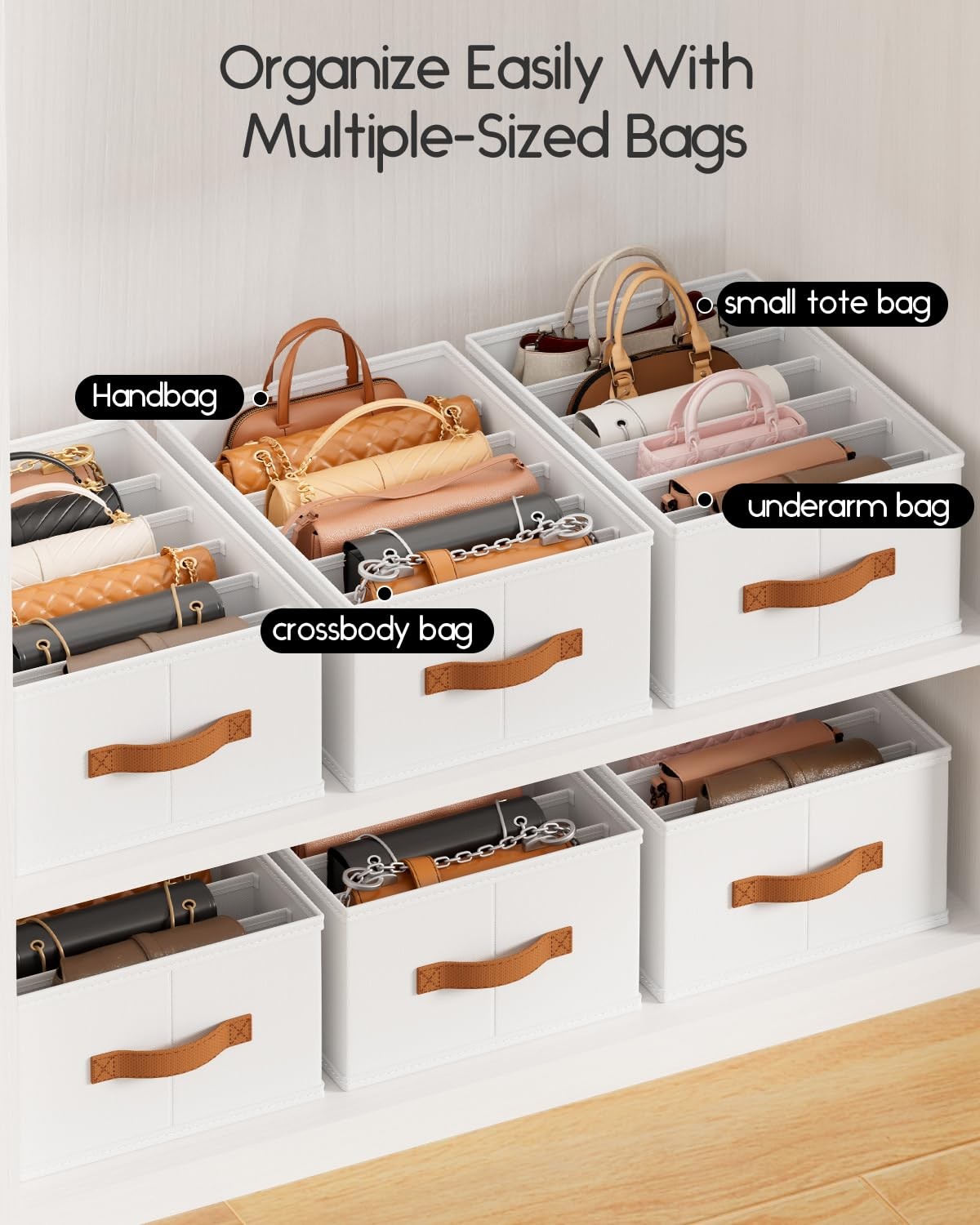 Homsorout Purse Organizer For Closet Fabric Handbag Storage Organizer Handles