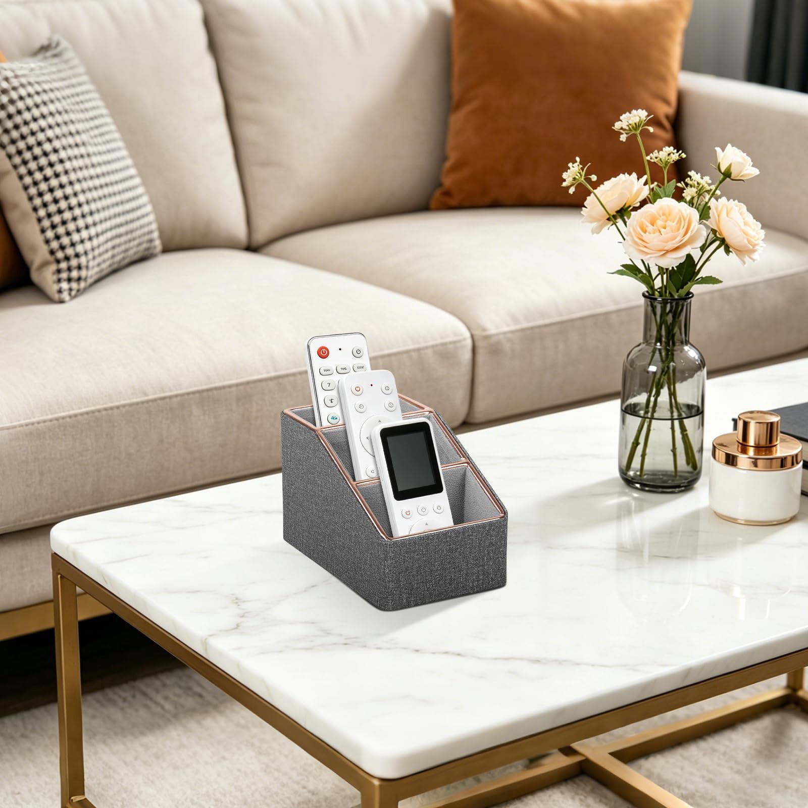 Rose Gold Edge Inlaid Leather Desktop Organizer, Remote Control Holder,Nights…