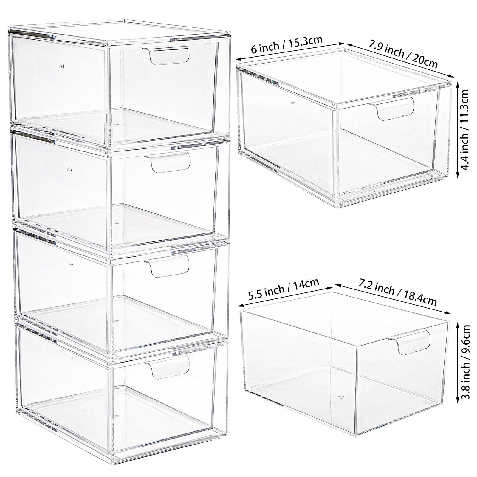 Foraineam 4 Pack Stackable Storage Containers Makeup Organizer Drawers, Clear
