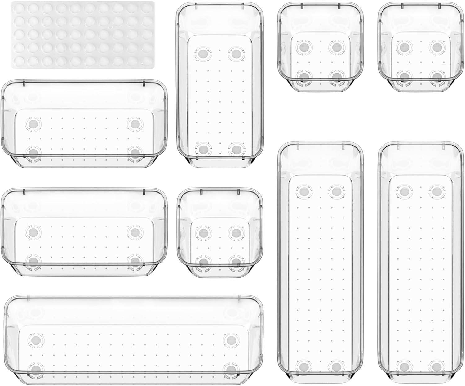 Valuemax 9-Piece Clear Plastic Drawer Organizer Set with Non-Slip Pads
