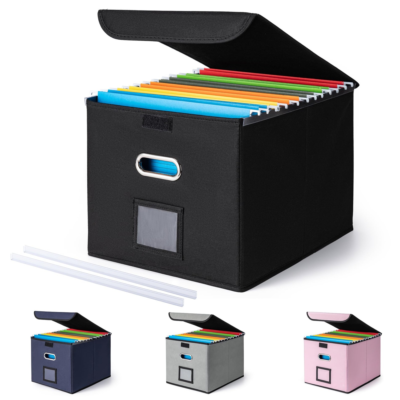 CADONO File Organizer Box with Lid, Large Hanging Folder Black