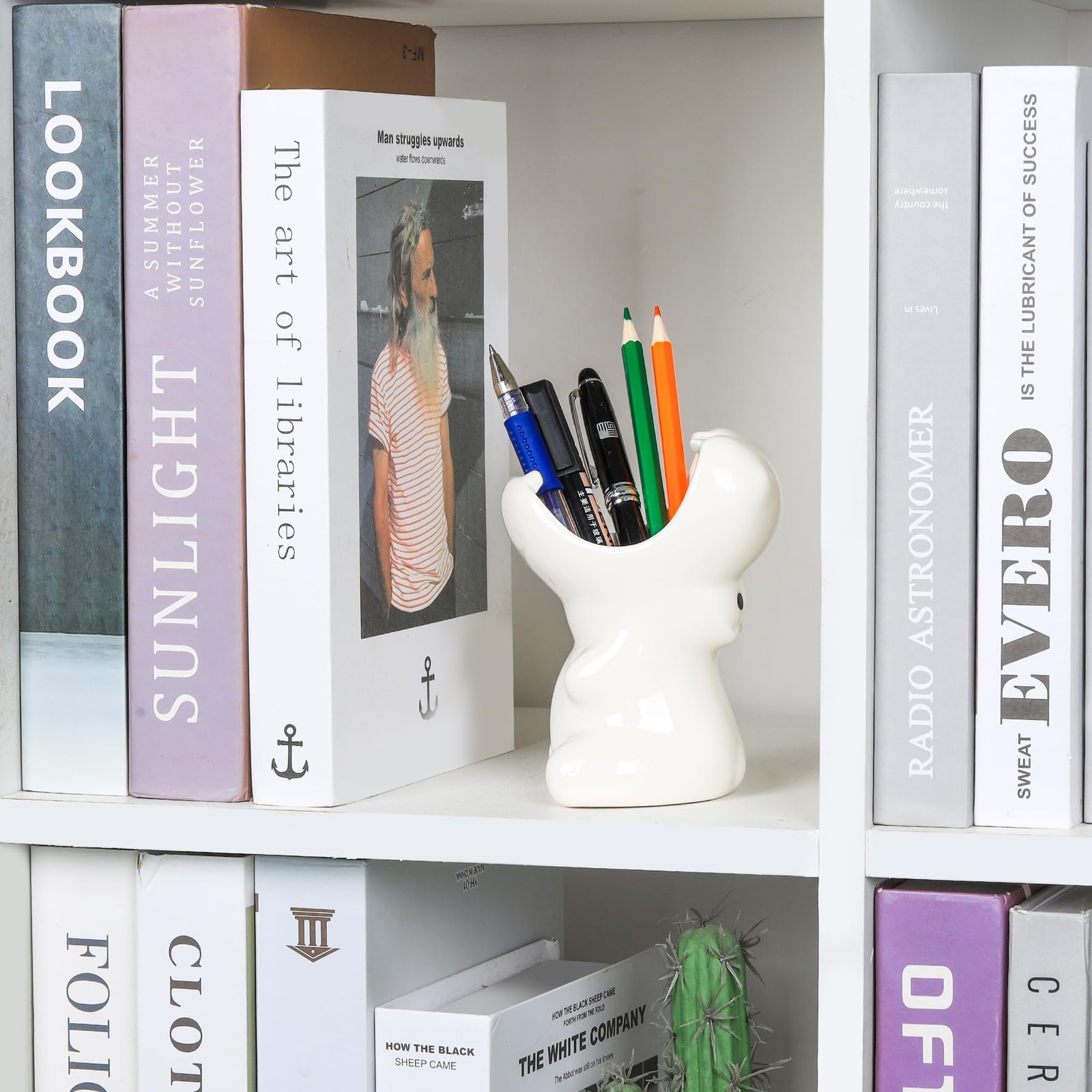 ComSaf Cute Hippo Shaped Pen Pencil Holder, White Ceramic Succulent Planter P…