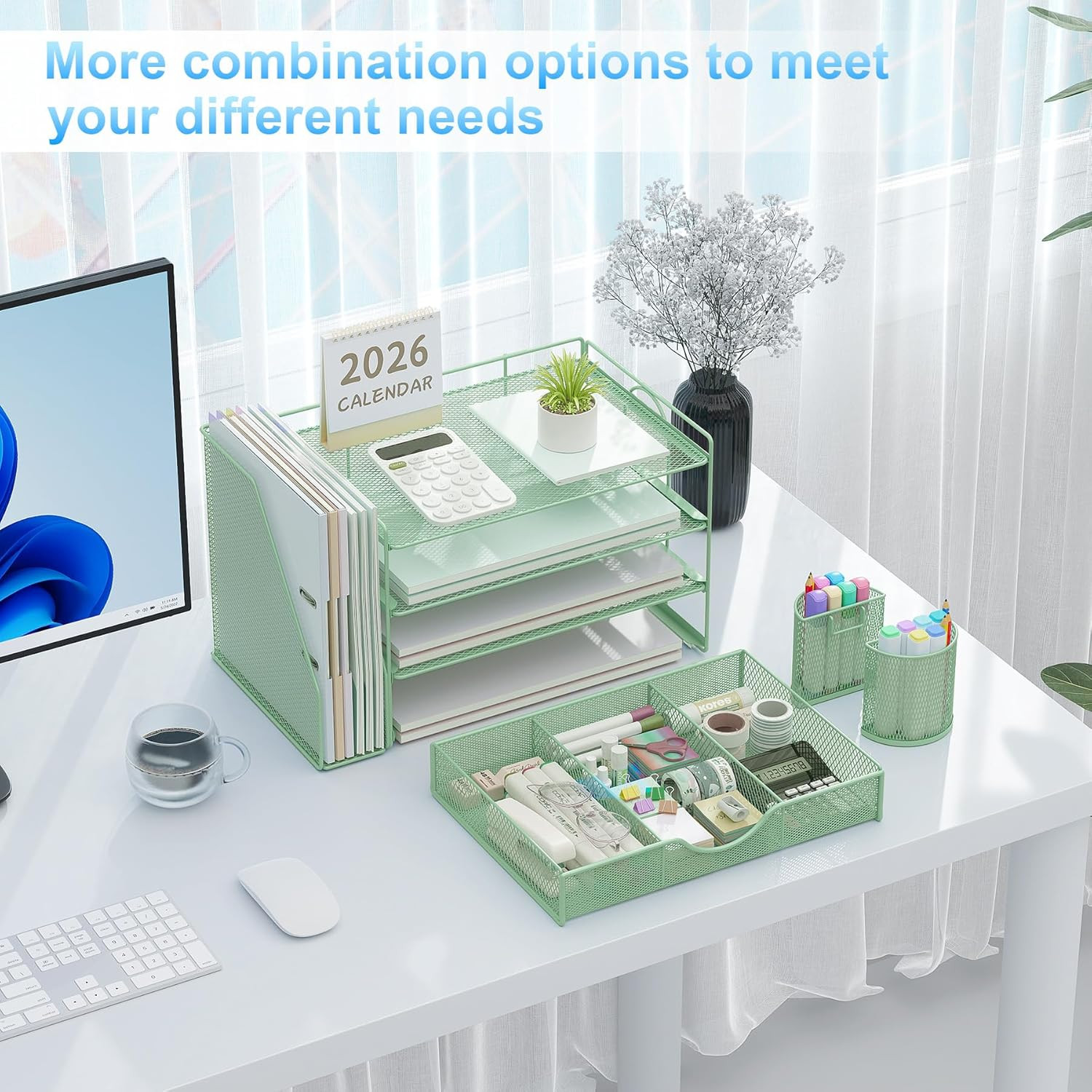 4-Tier Desk Organizer with Drawers, File Holders, Letter Trays and Pen Holders –