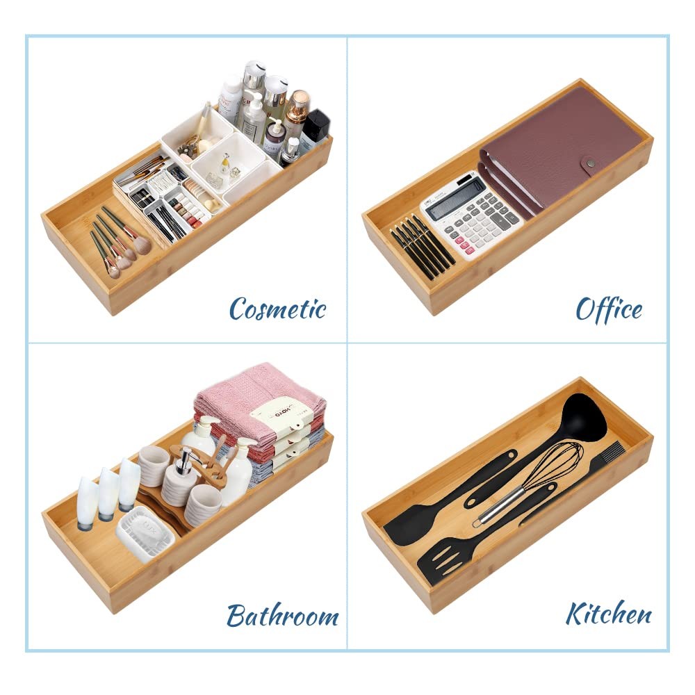 PRATIQUE Bamboo Drawer Organizer – Kitchen Utensil 15*5.9*2.6 inch,