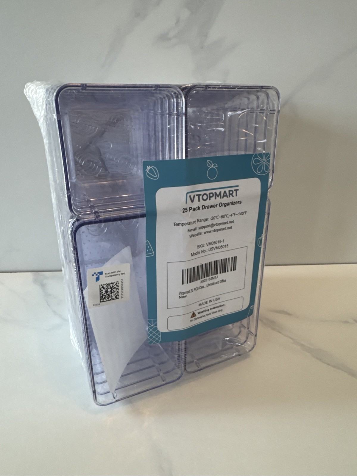 VTopMart Desk Kitchen 25 Pack Drawer Organizers 4 Different Sizes Clear Plastic