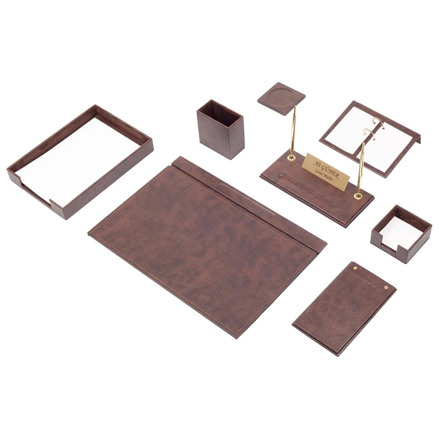 10 Pieces Leather Desk Organizer Set with Single Document Tray Desk Set Brown