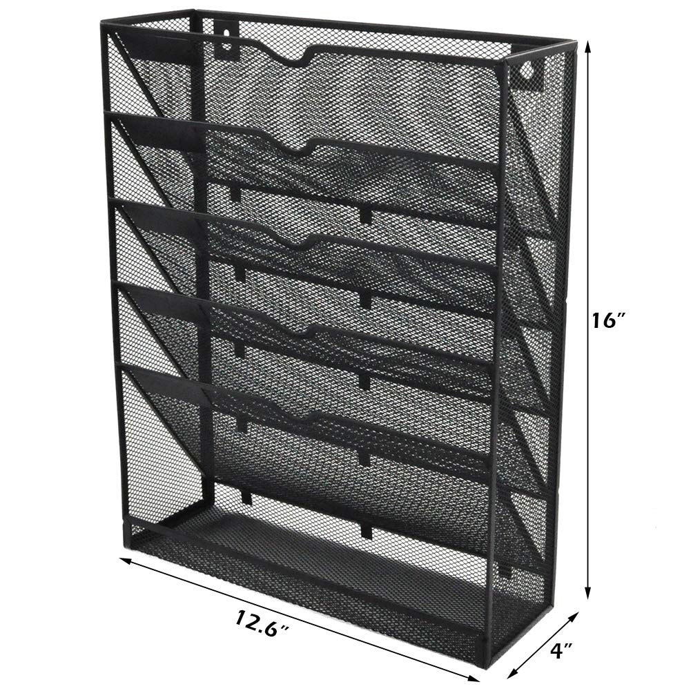 EASEPRES Desk File Organizer Mesh 6-Tier, Hanging Wall 6 Tier Upgrade, Black