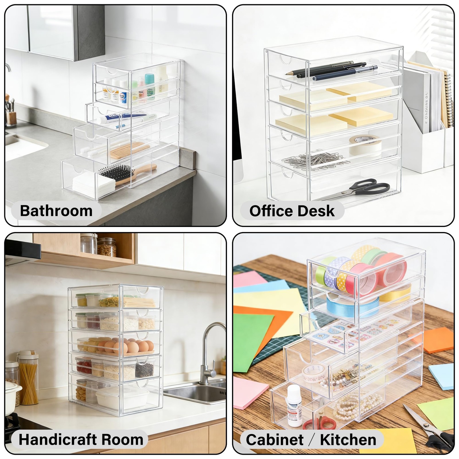 Prsildan Acrylic Drawer Makeup Organizer 10″H x 4.2″W x 6.9″D, Transparent